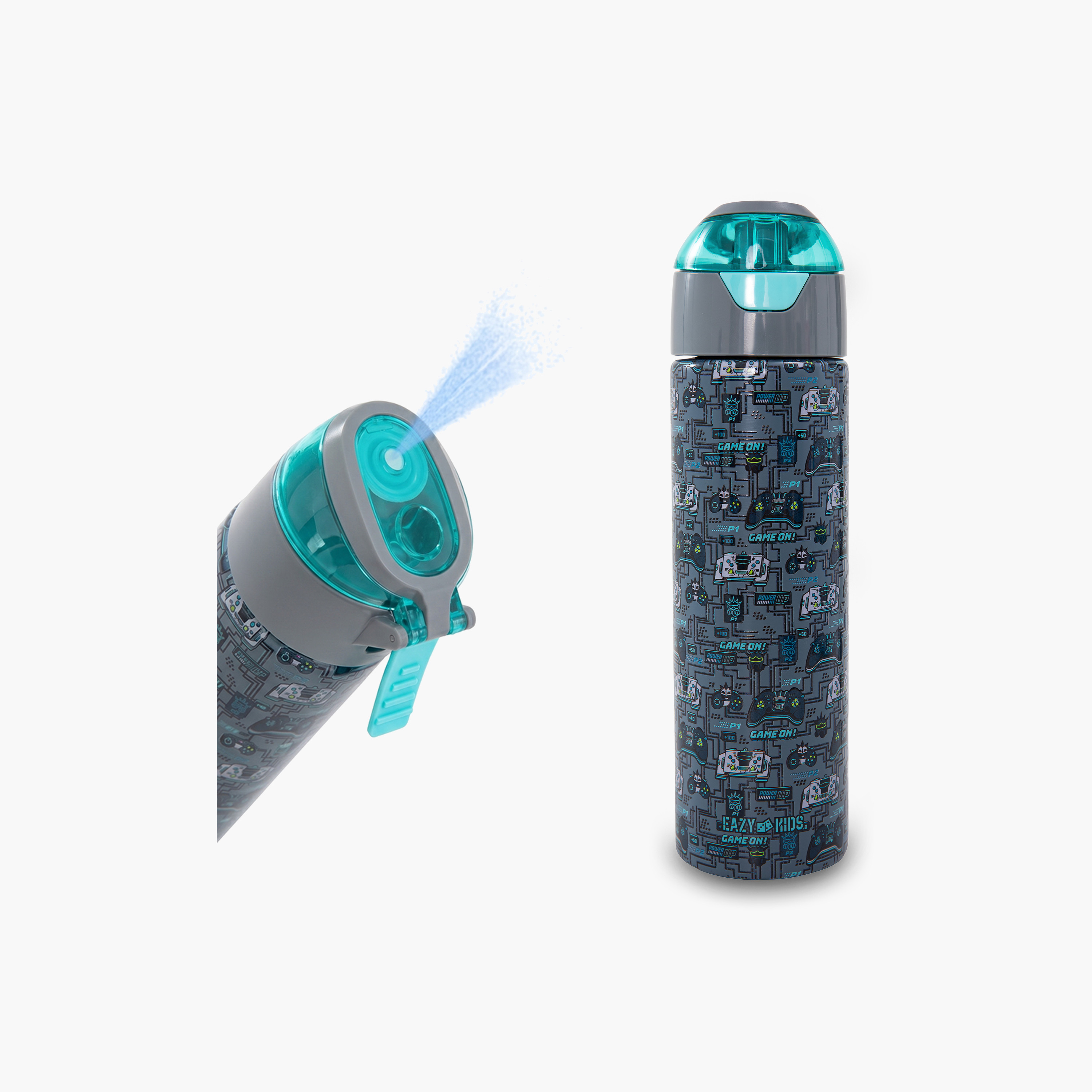 عبوة ماء ستانلس ستيل معزولة مع بخاخ | 640 مل بلون رمادي من إيزي كيدز-school-waterbottles-image-1