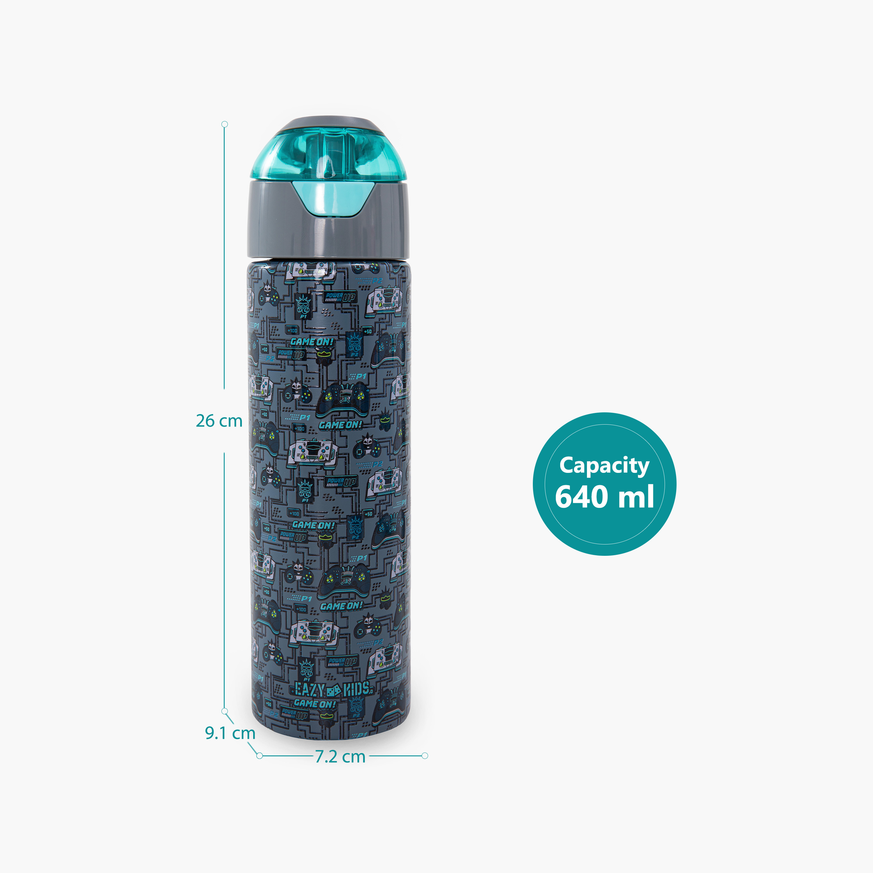 عبوة ماء ستانلس ستيل معزولة مع بخاخ | 640 مل بلون رمادي من إيزي كيدز-school-waterbottles-image-4
