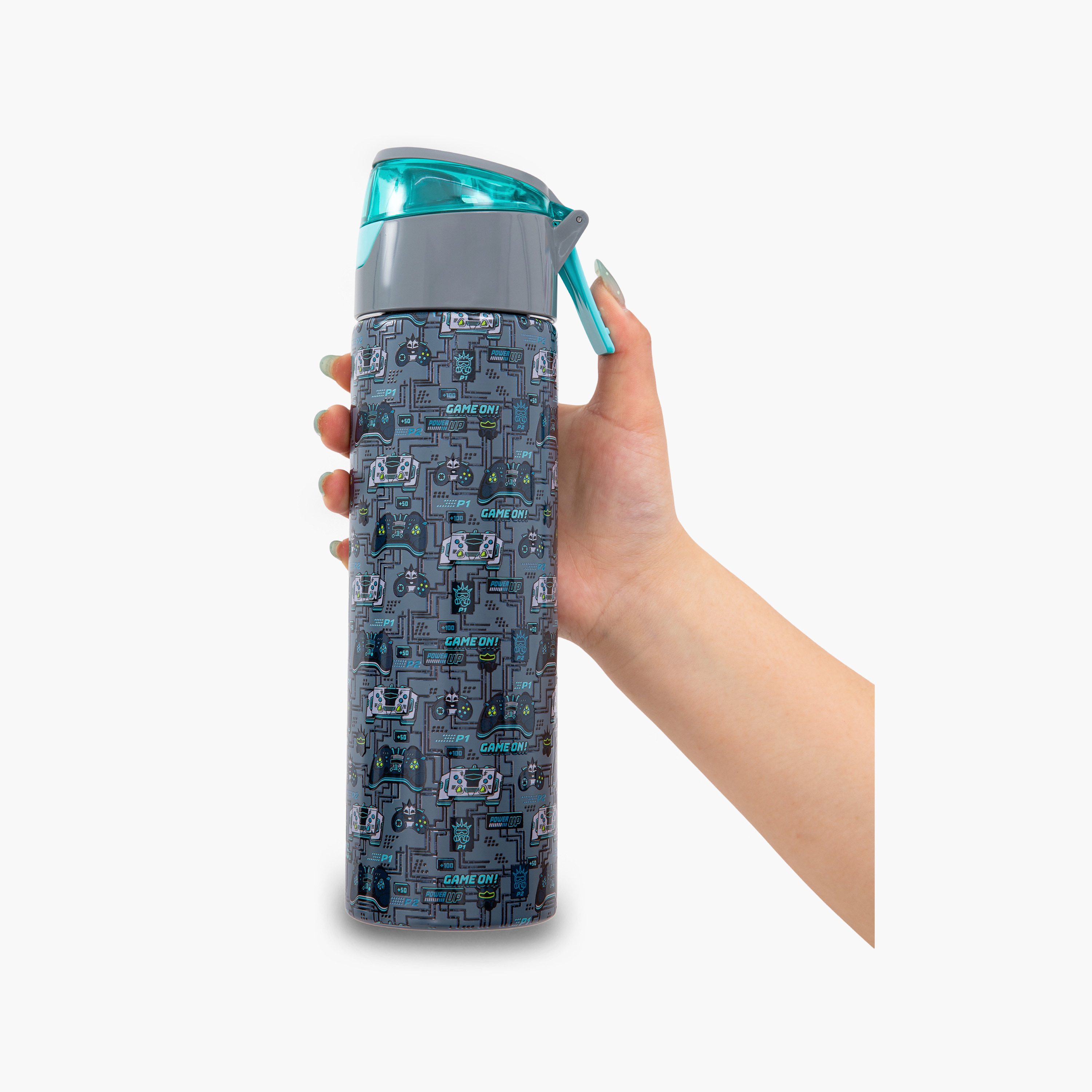 عبوة ماء ستانلس ستيل معزولة مع بخاخ | 640 مل بلون رمادي من إيزي كيدز-school-waterbottles-image-7