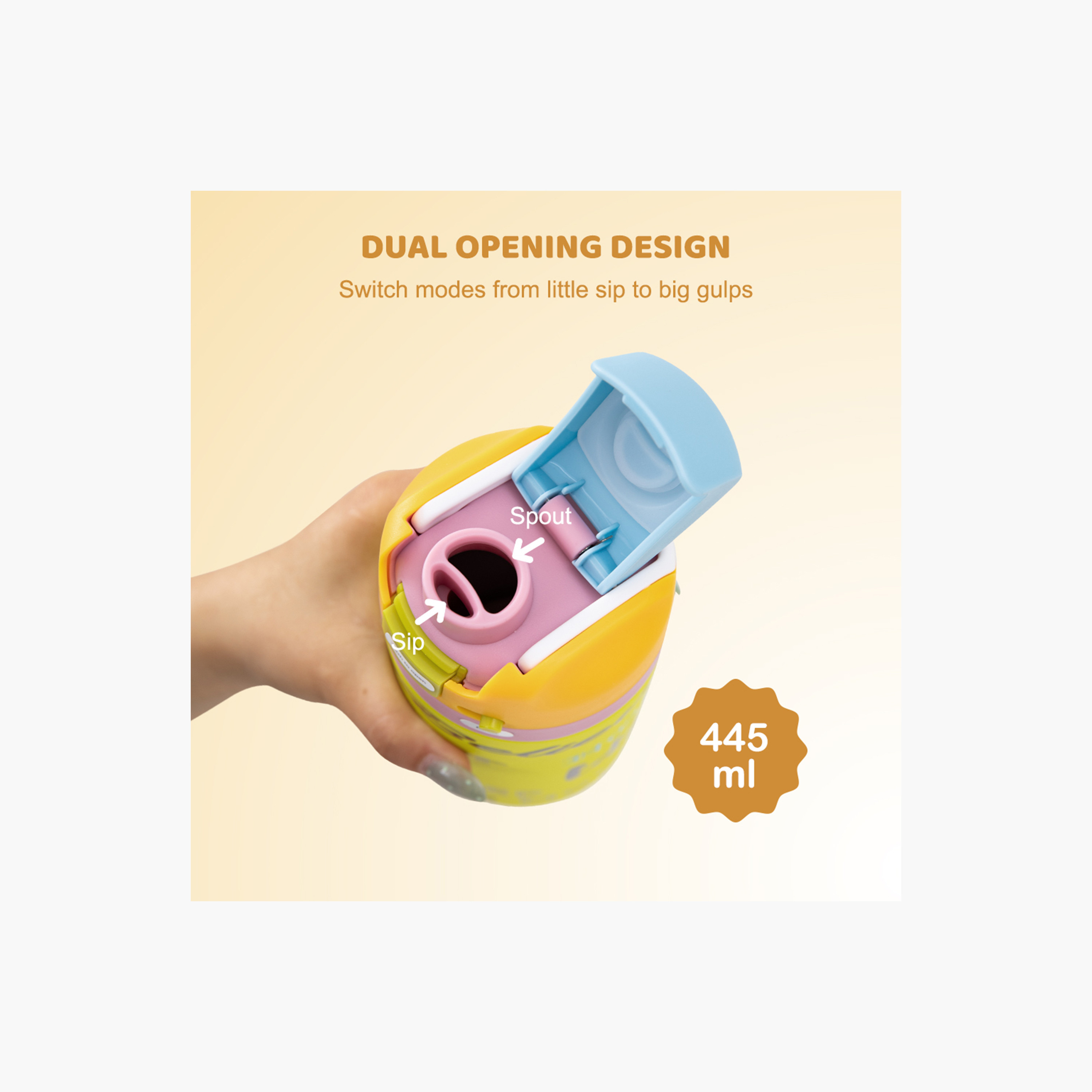 Eazy Kids Stainless Steel Bottle Bling with Straw & Spout & Handle - 445 ml-school-waterbottles-image-2