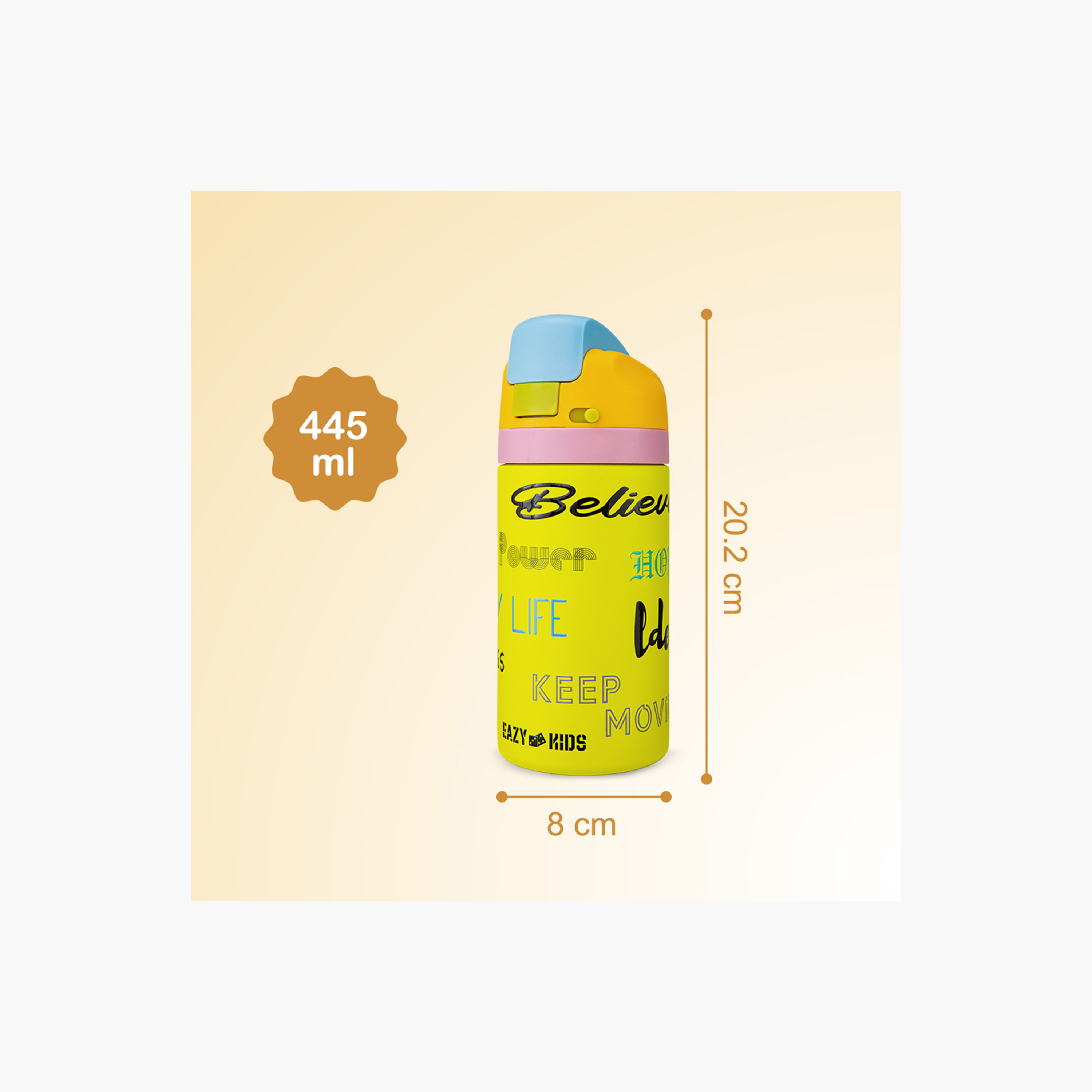 Eazy Kids Stainless Steel Bottle Bling with Straw & Spout & Handle - 445 ml-school-waterbottles-image-4