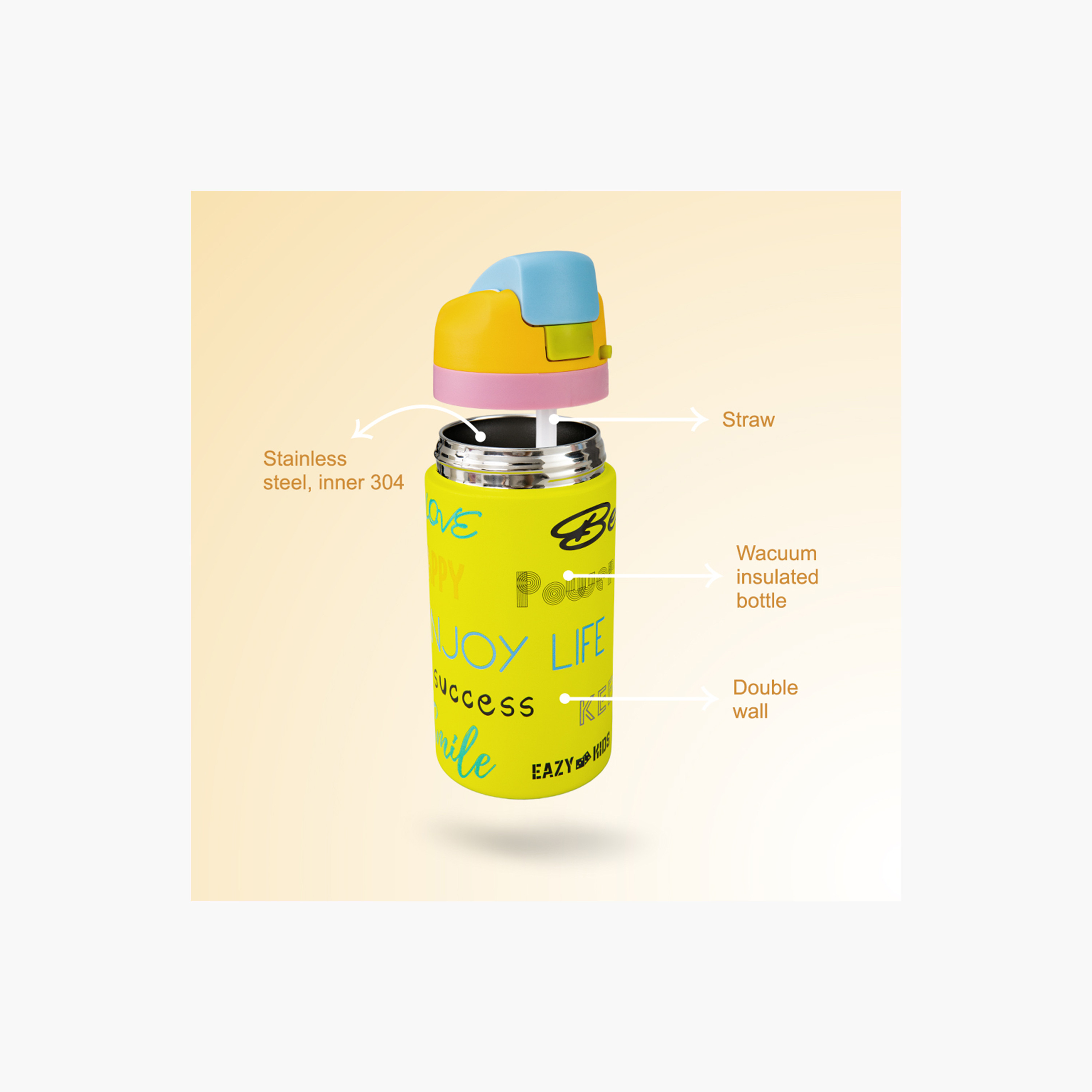 Eazy Kids Stainless Steel Bottle Bling with Straw & Spout & Handle - 445 ml-school-waterbottles-image-6