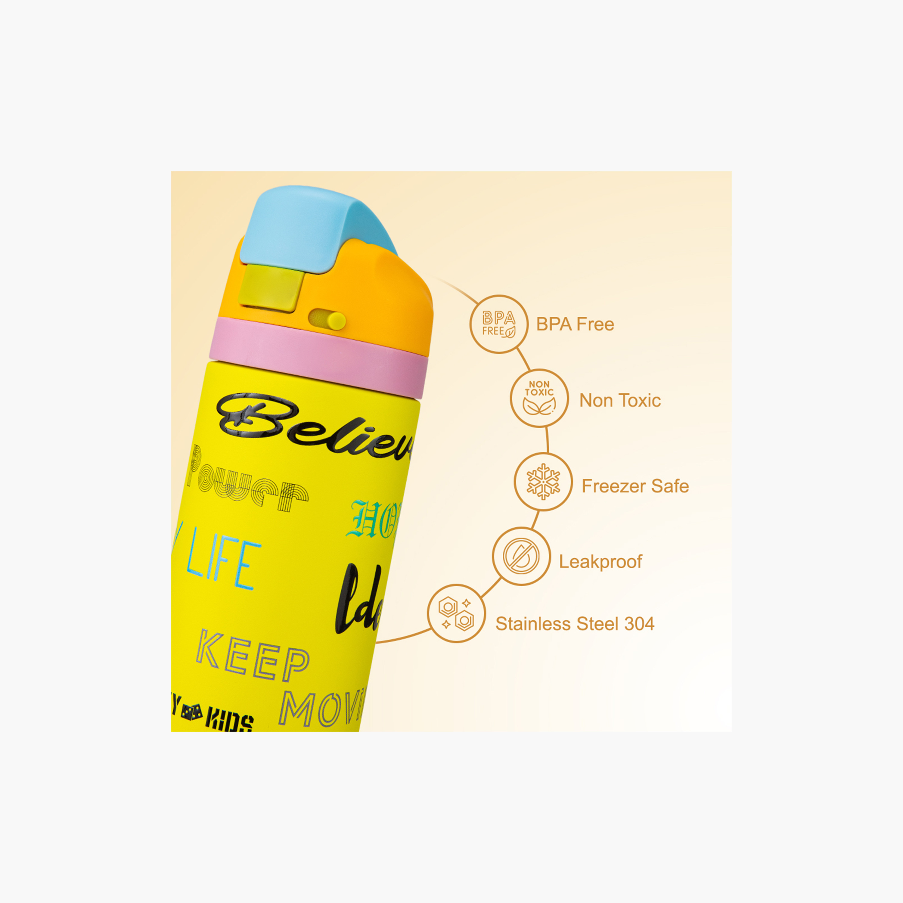 Eazy Kids Stainless Steel Bottle Bling with Straw & Spout & Handle - 445 ml-school-waterbottles-image-8