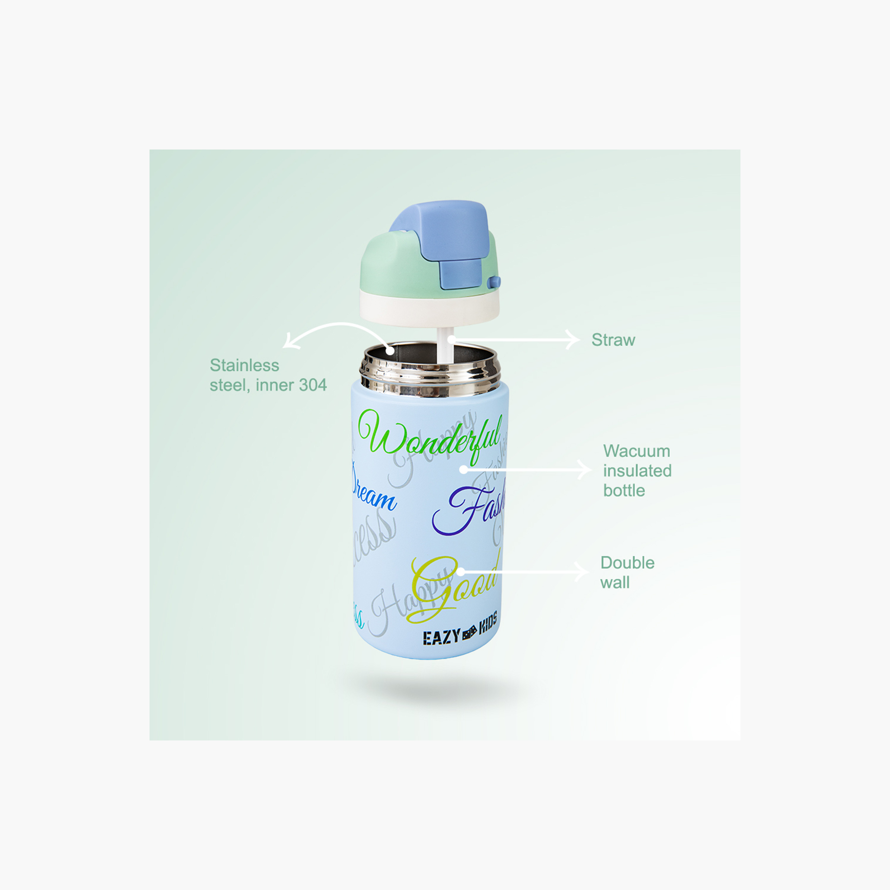 عبوة ماء ستانلس ستيل بلينغ (لامعة) مع ماصة وفوهة ومقبض | 445 مل من إيزي كيدز-school-waterbottles-image-3