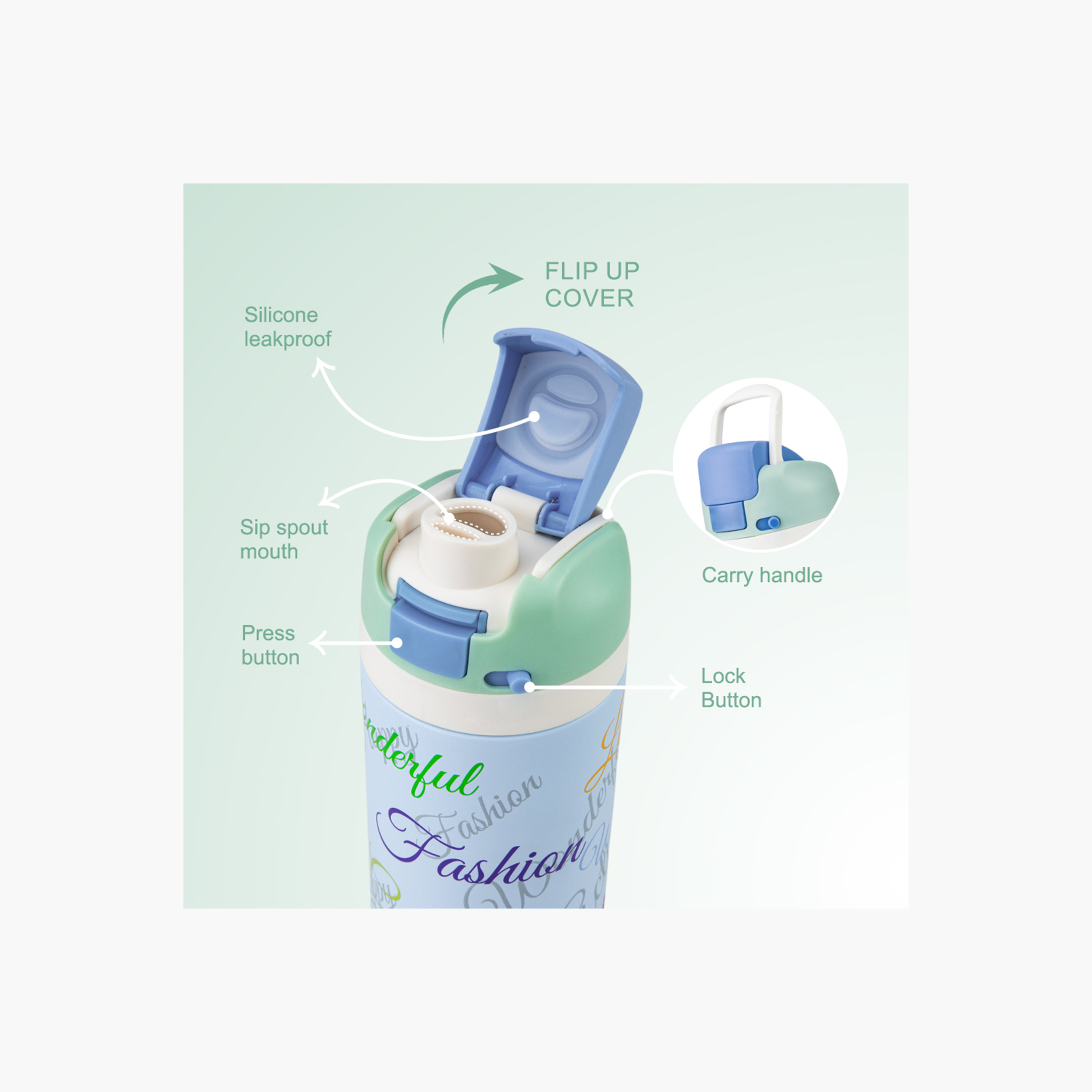 عبوة ماء ستانلس ستيل بلينغ (لامعة) مع ماصة وفوهة ومقبض | 445 مل من إيزي كيدز-school-waterbottles-image-5
