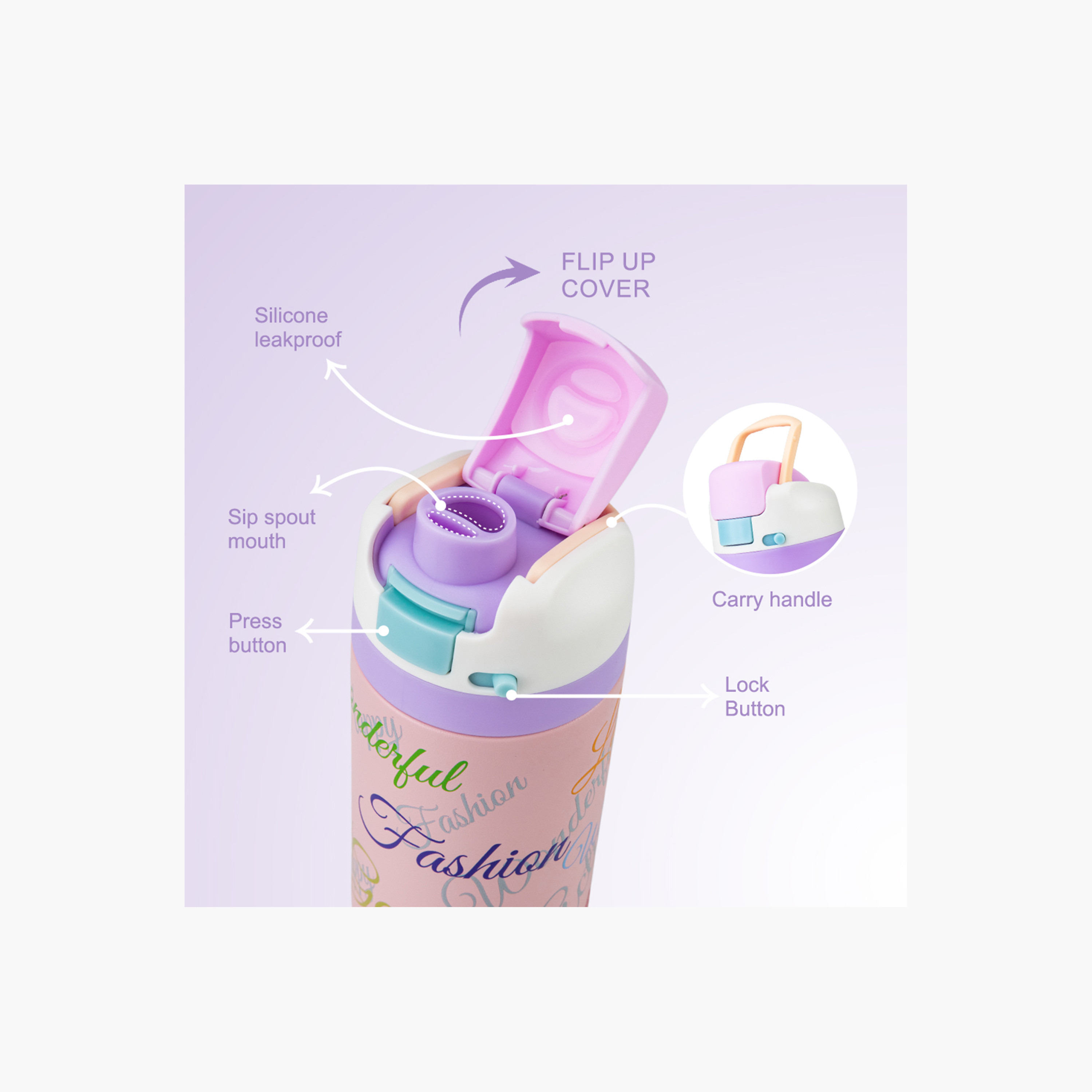 عبوة ماء ستانلس ستيل بلينغ (لامعة) مع ماصة وفوهة ومقبض | 445 مل من إيزي كيدز-school-waterbottles-image-17