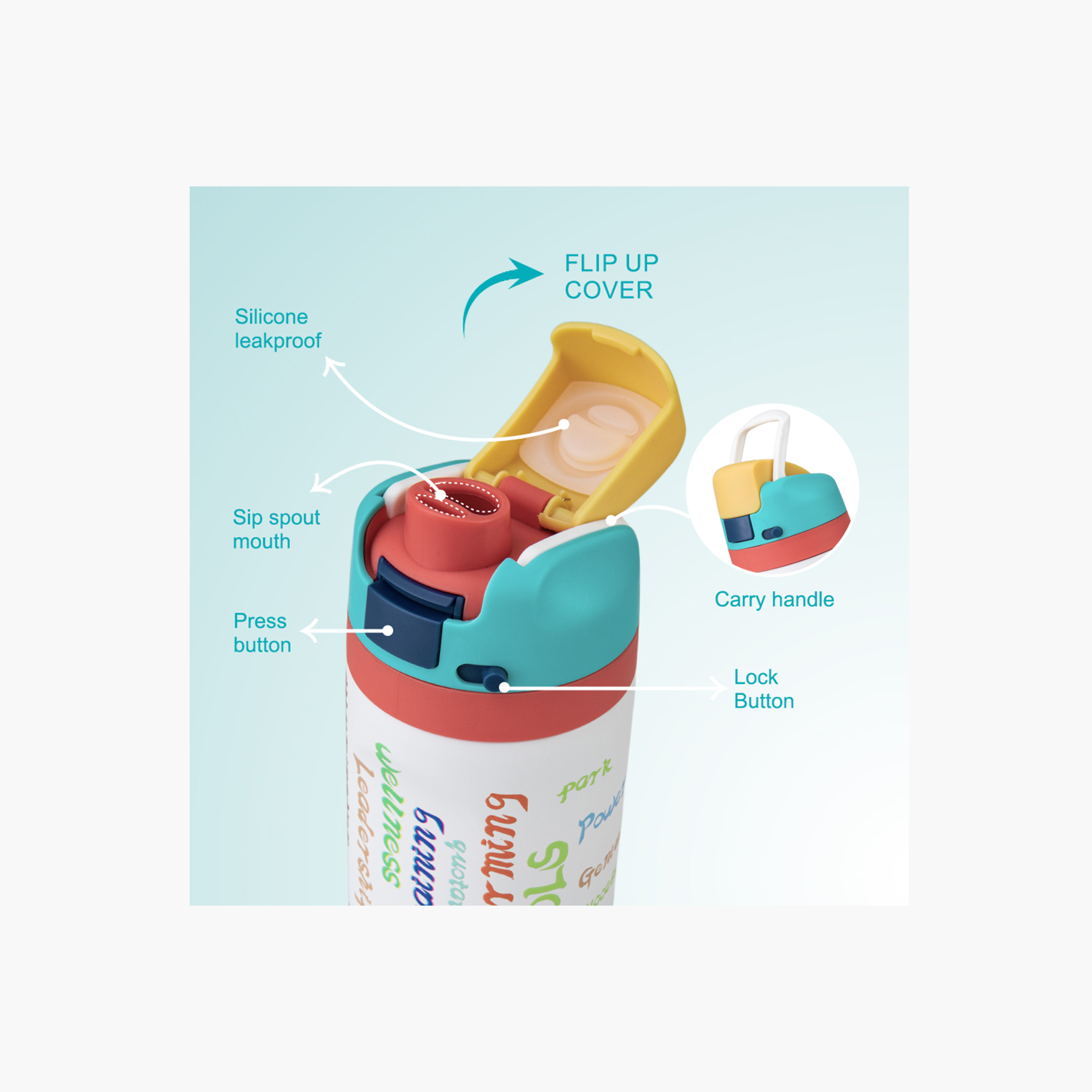 عبوة ماء ستانلس ستيل مع ماصة وفوهة ومقبض "سكسيس" | 710 مل من إيزي كيدز-school-waterbottles-image-10