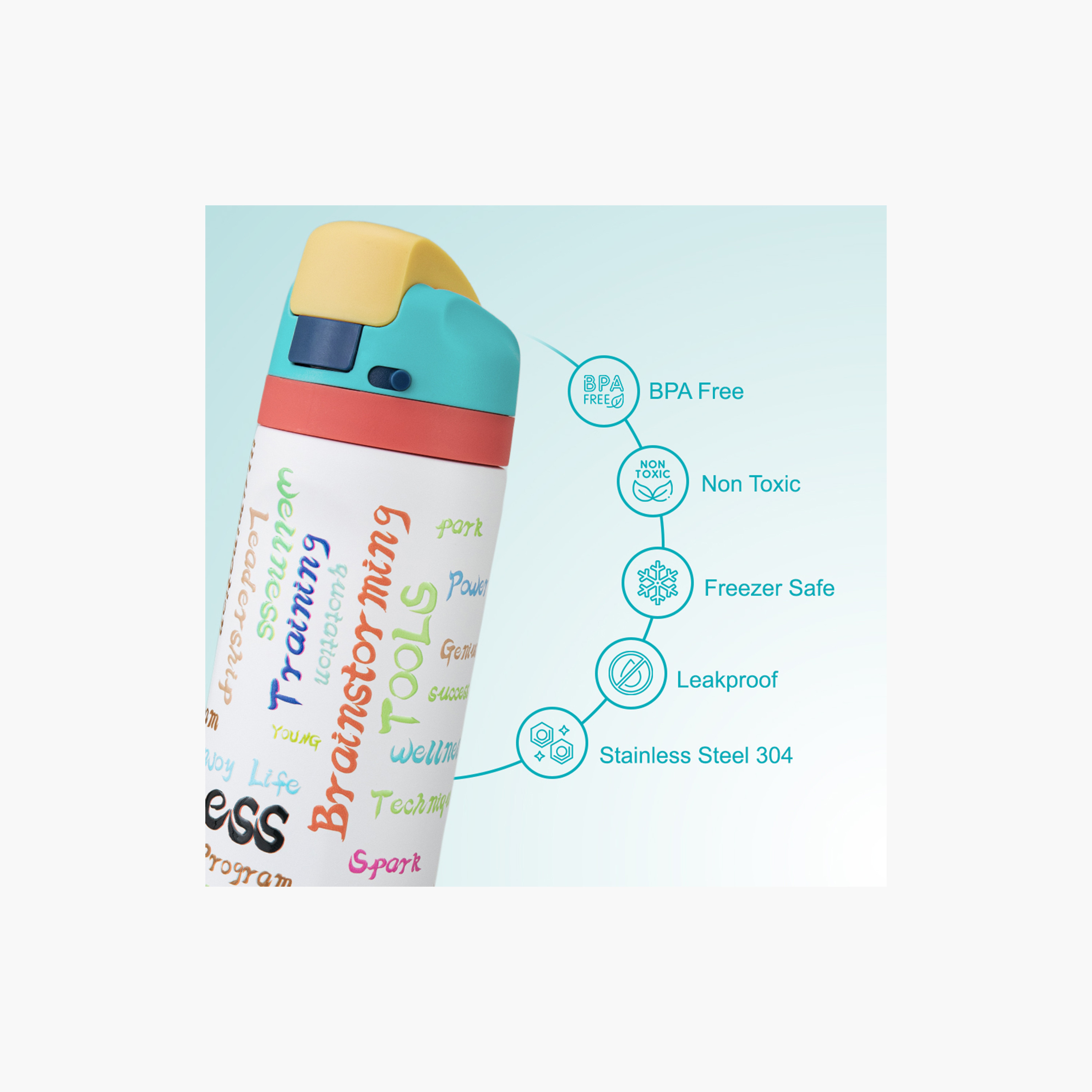 عبوة ماء ستانلس ستيل مع ماصة وفوهة ومقبض "سكسيس" | 710 مل من إيزي كيدز-school-waterbottles-image-11