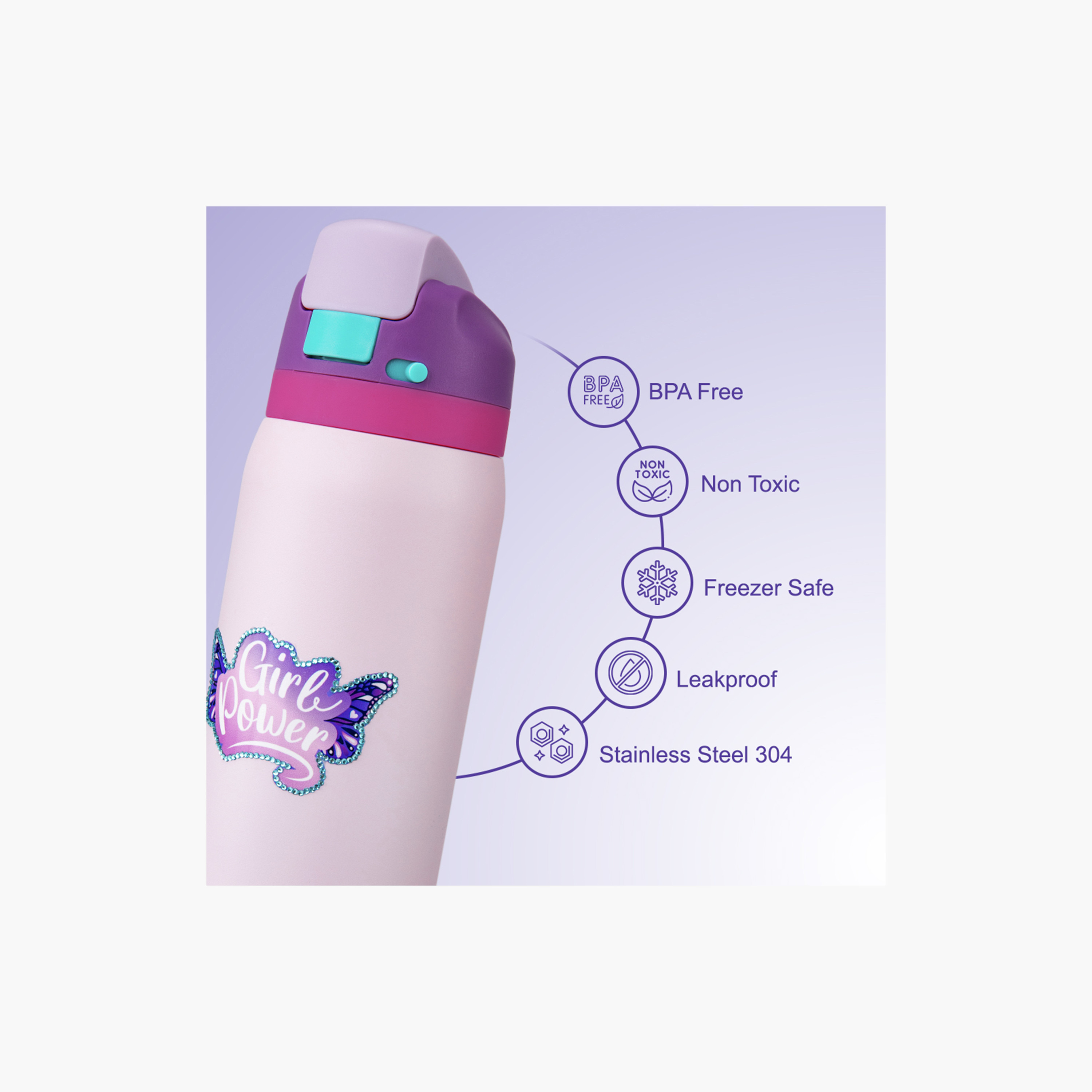 عبوة ماء ستانلس ستيل بلينغ (لامعة) مع ماصة وفوهة ومقبض | 948 مل من إيزي كيدز-school-waterbottles-image-10