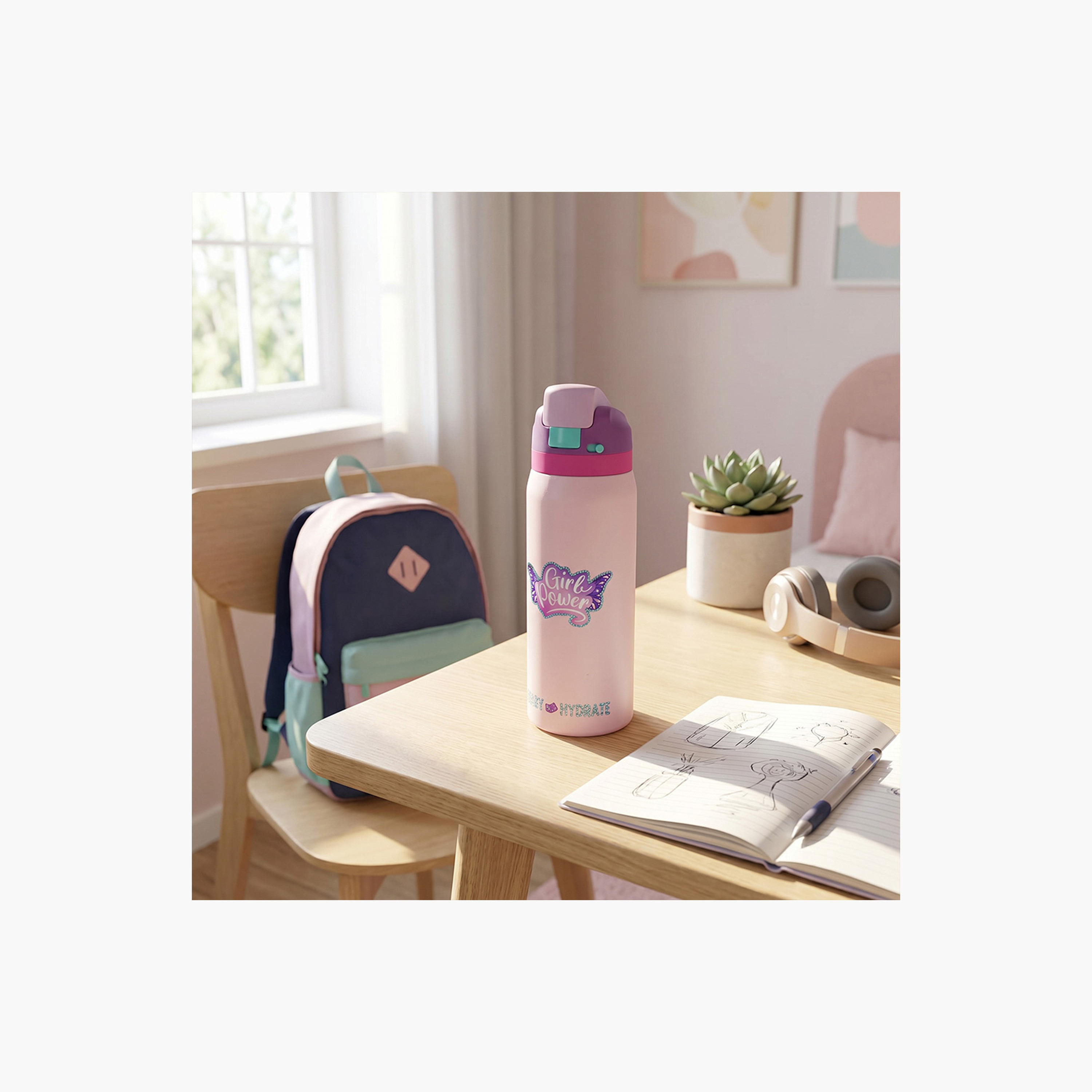 عبوة ماء ستانلس ستيل بلينغ (لامعة) مع ماصة وفوهة ومقبض | 948 مل من إيزي كيدز-school-waterbottles-image-7