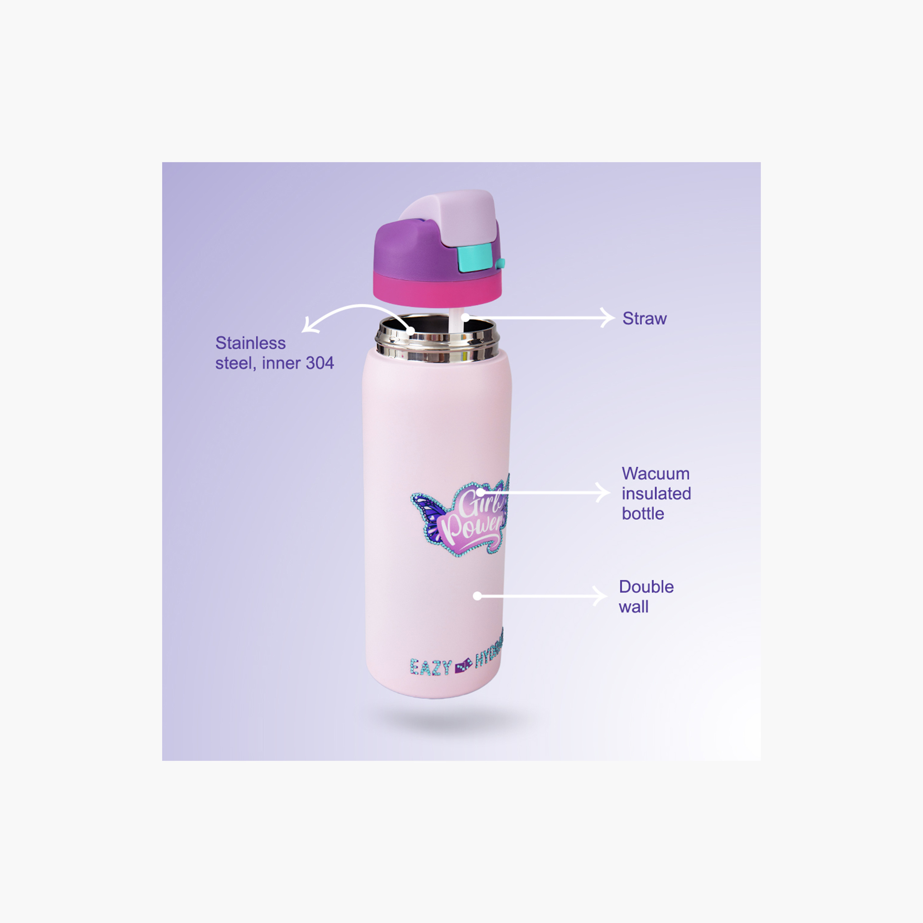 عبوة ماء ستانلس ستيل بلينغ (لامعة) مع ماصة وفوهة ومقبض | 948 مل من إيزي كيدز-school-waterbottles-image-8