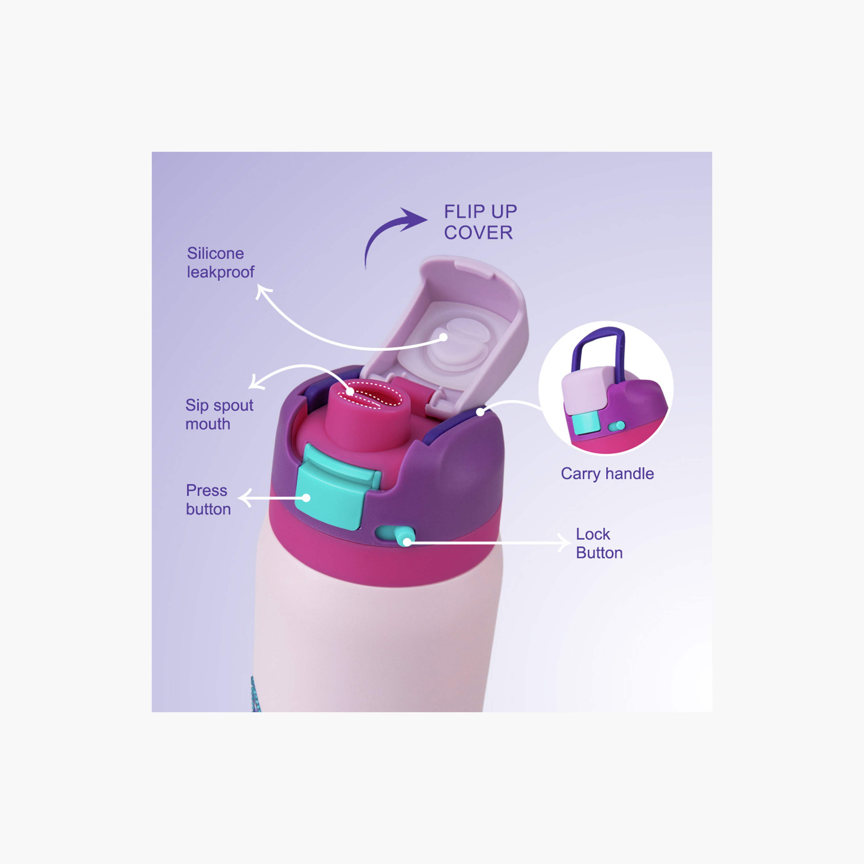 عبوة ماء ستانلس ستيل بلينغ (لامعة) مع ماصة وفوهة ومقبض | 948 مل من إيزي كيدز-school-waterbottles-image-9