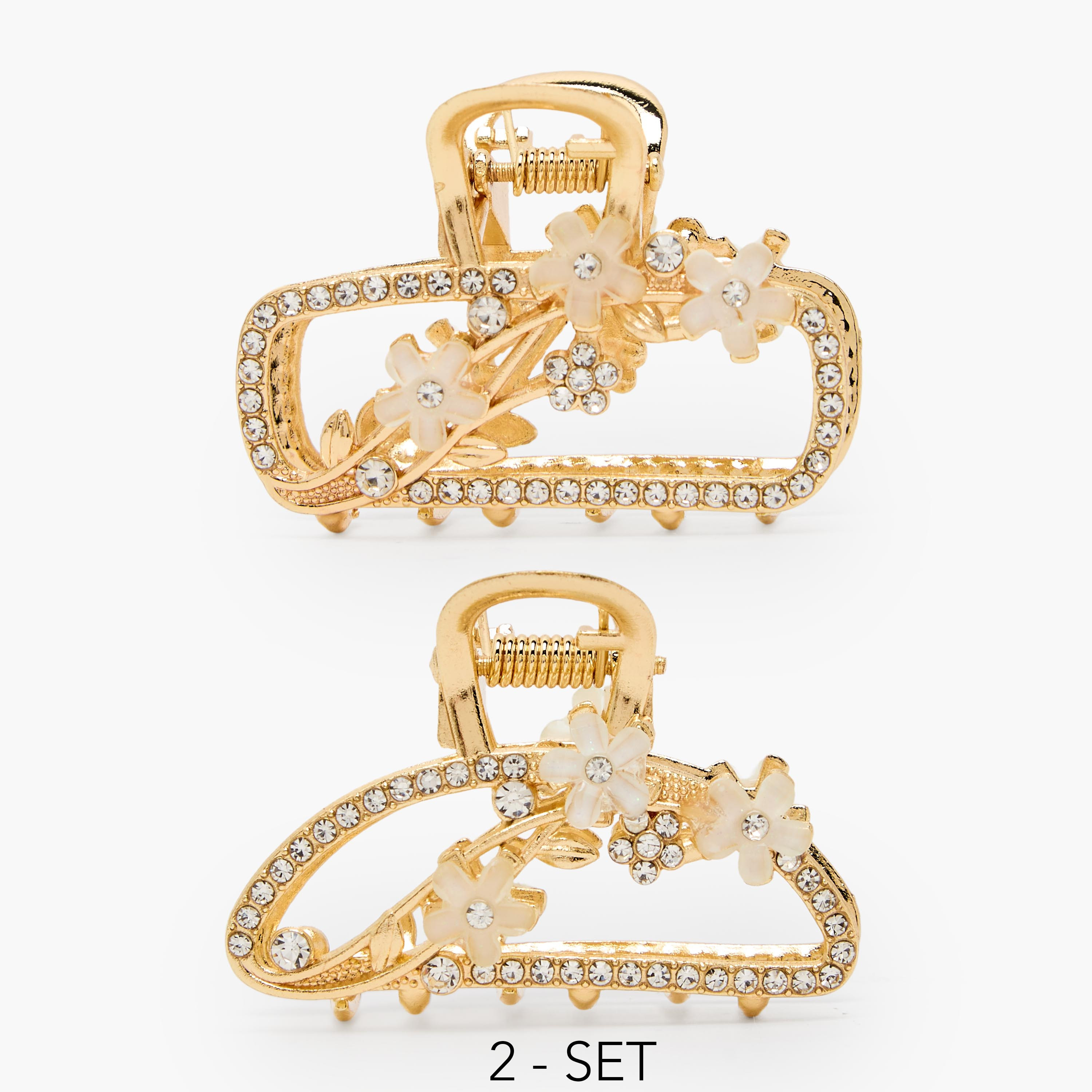 طقم مشابك شعر متنوعة بزينة زهرية - قطعتين-women-hairaccessories-clamps-image-1
