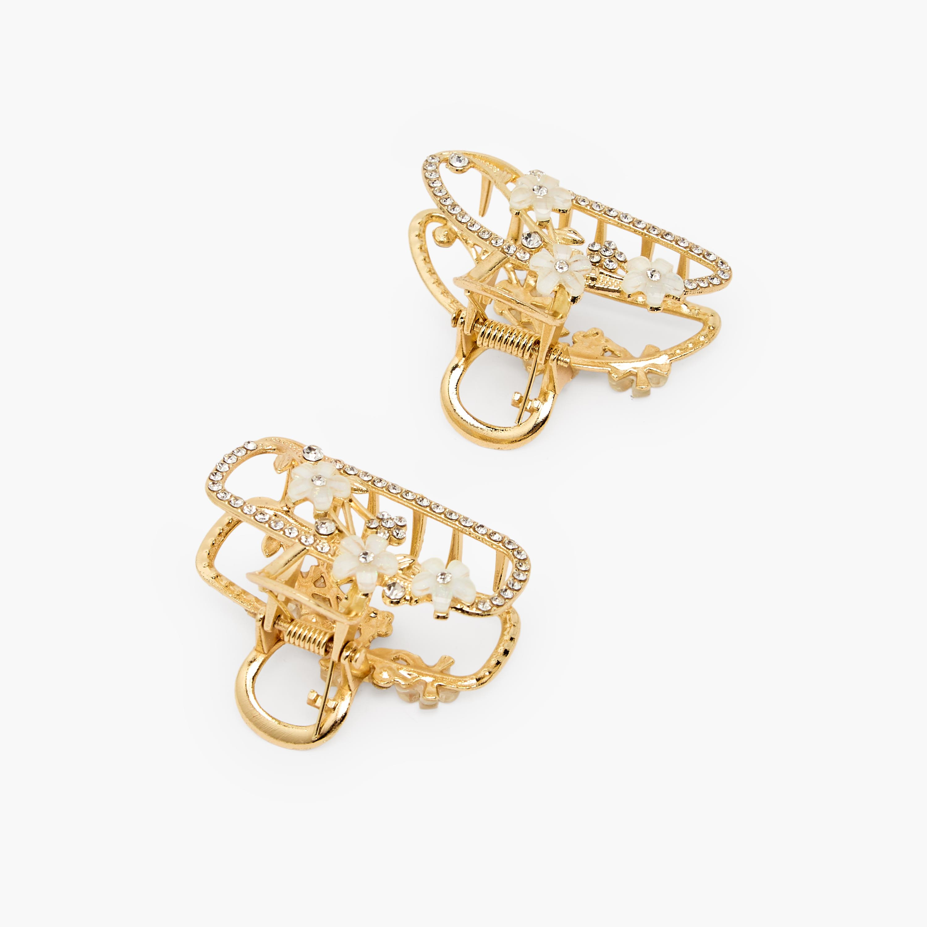 طقم مشابك شعر متنوعة بزينة زهرية - قطعتين-women-hairaccessories-clamps-image-4