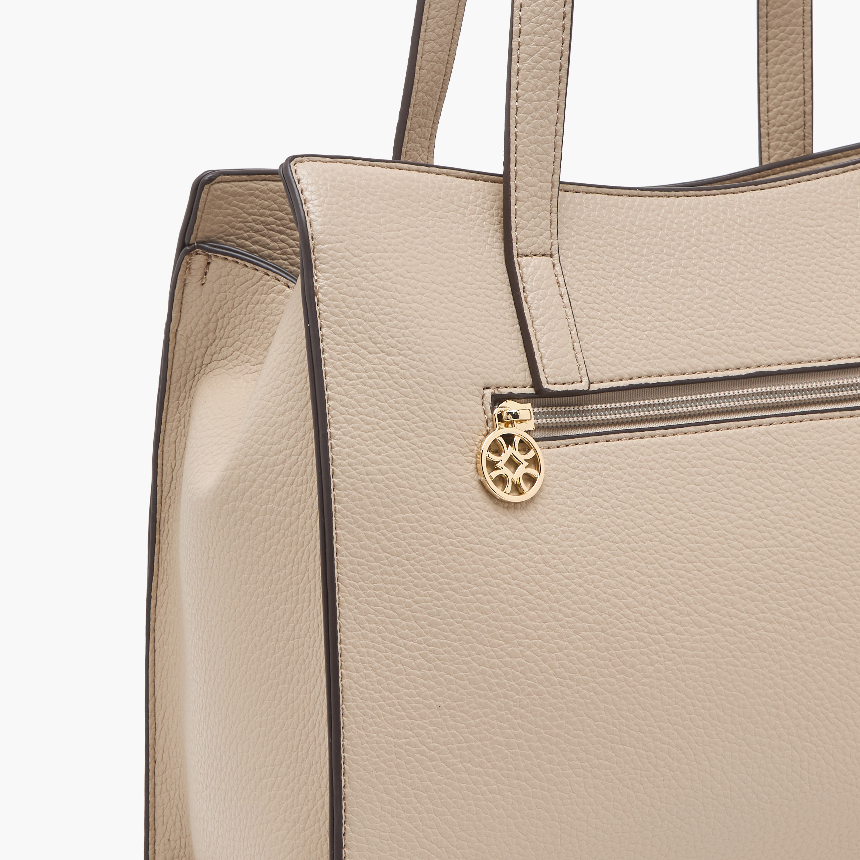 Sasha Textured Tote Bag with Zip Closure-women-bagsandwallets-handbags-image-5