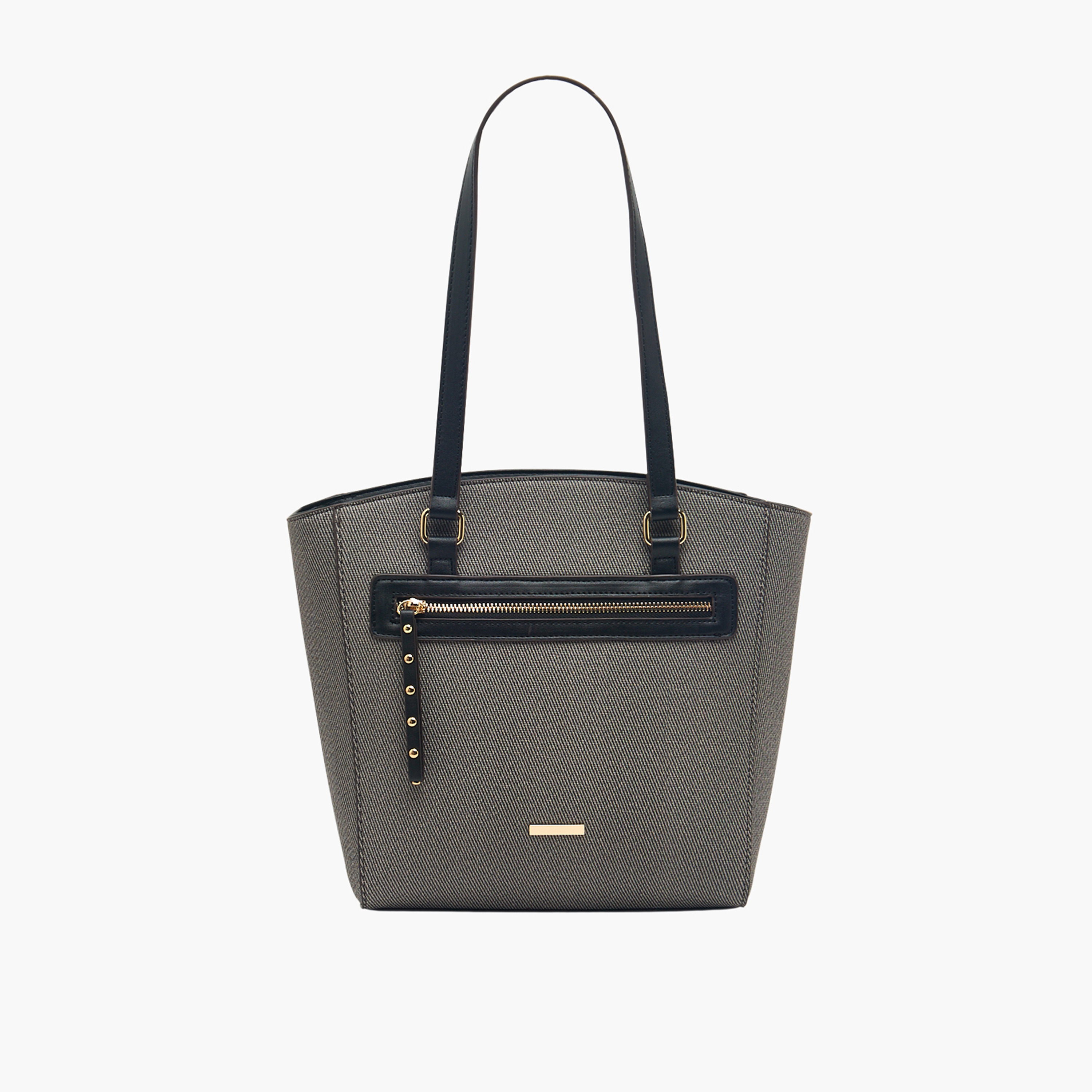 Sasha Textured Tote Bag with Zip Closure-women-bagsandwallets-handbags-image-1