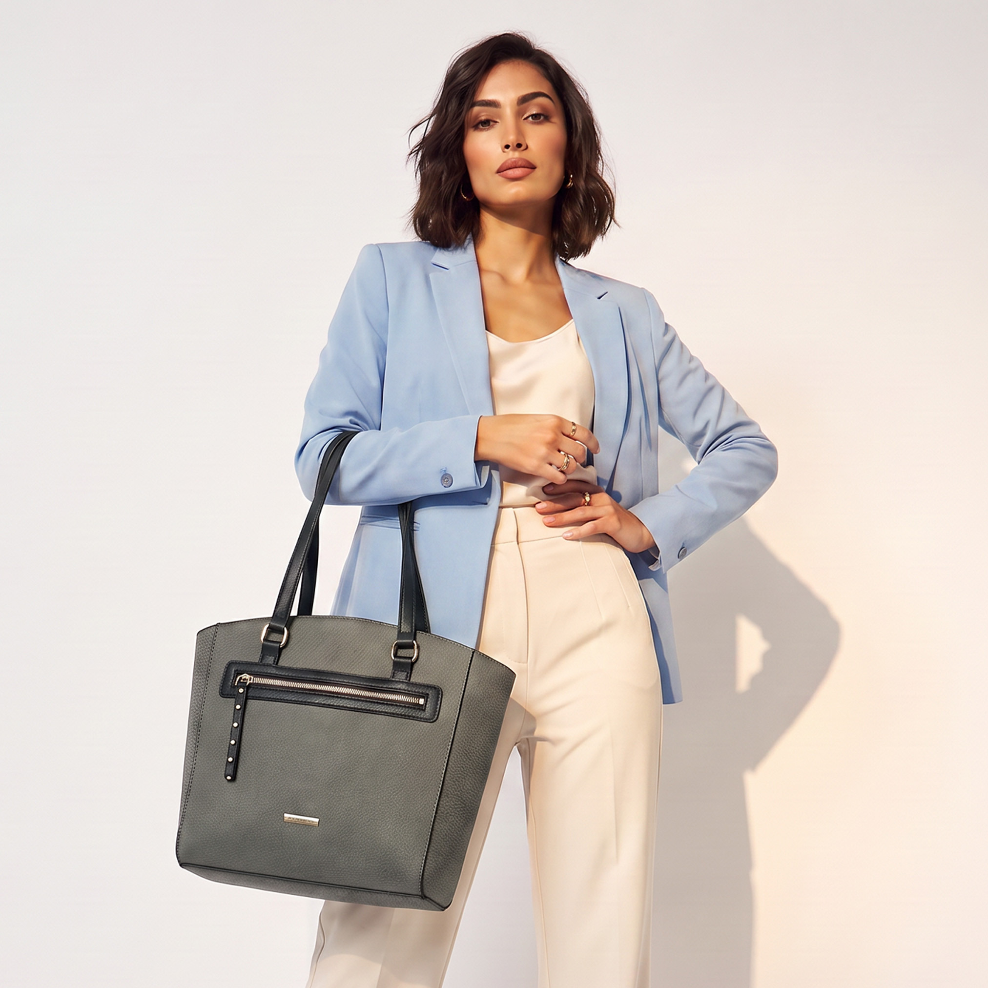 Sasha Textured Tote Bag with Zip Closure-women-bagsandwallets-handbags-image-2