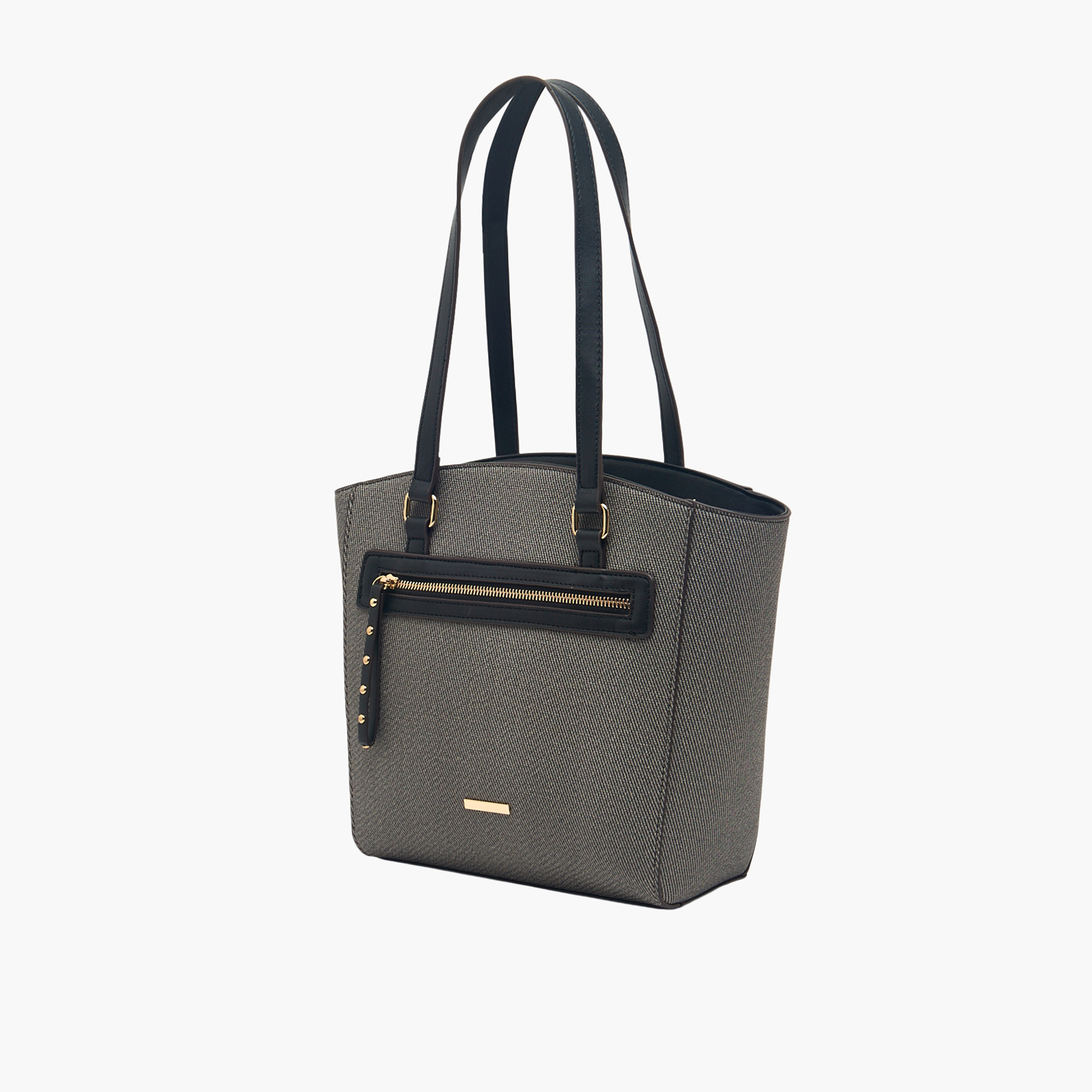 Sasha Textured Tote Bag with Zip Closure-women-bagsandwallets-handbags-image-2