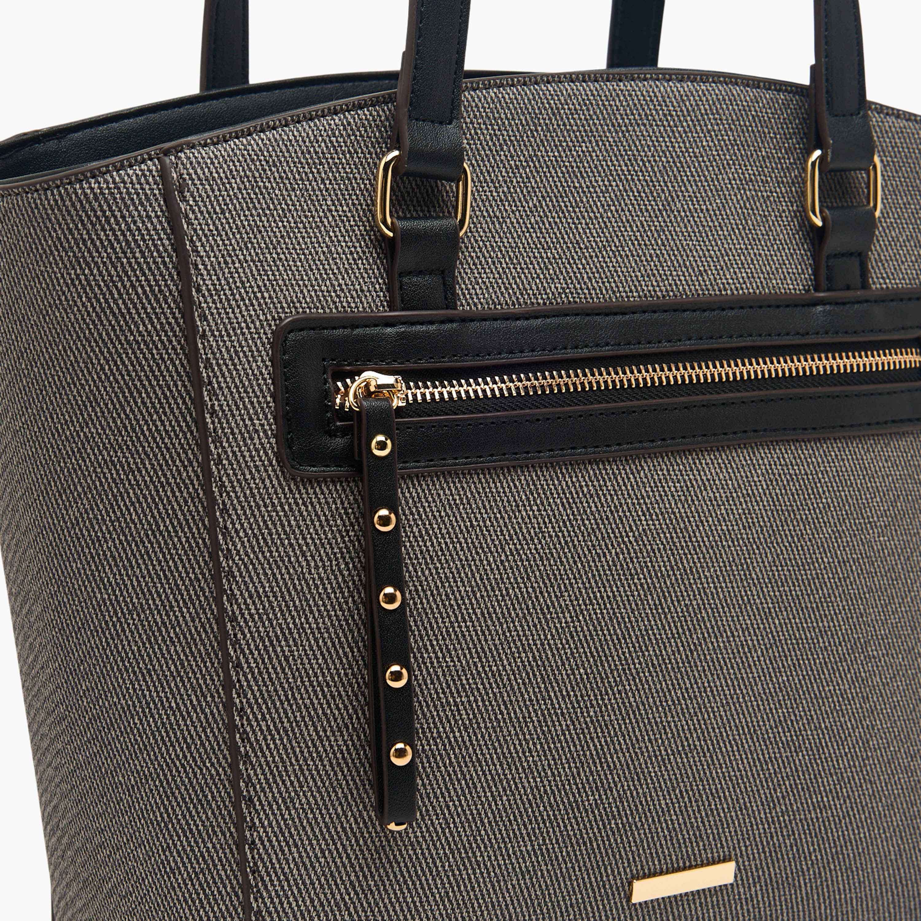 Sasha Textured Tote Bag with Zip Closure-women-bagsandwallets-handbags-image-3