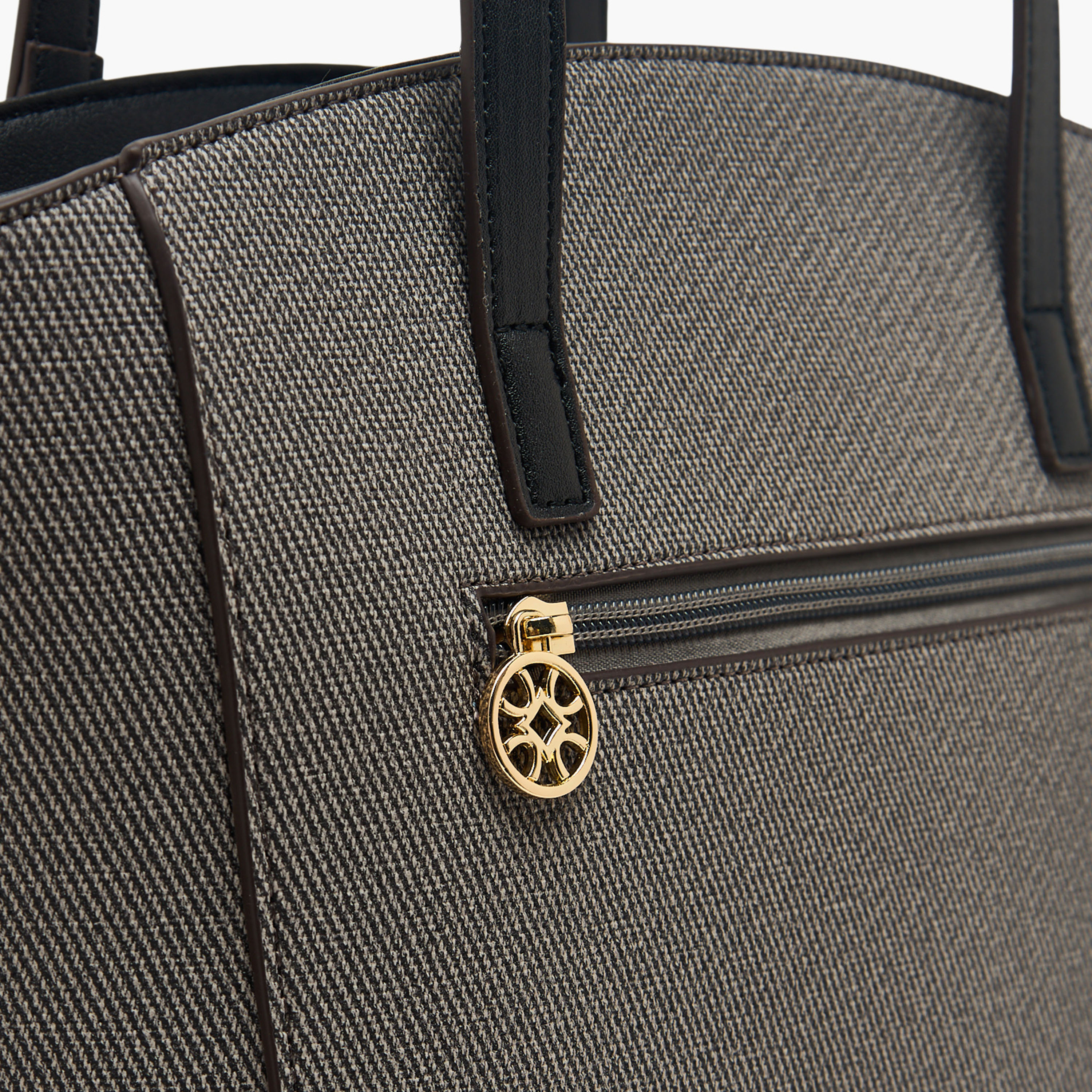 Sasha Textured Tote Bag with Zip Closure-women-bagsandwallets-handbags-image-5
