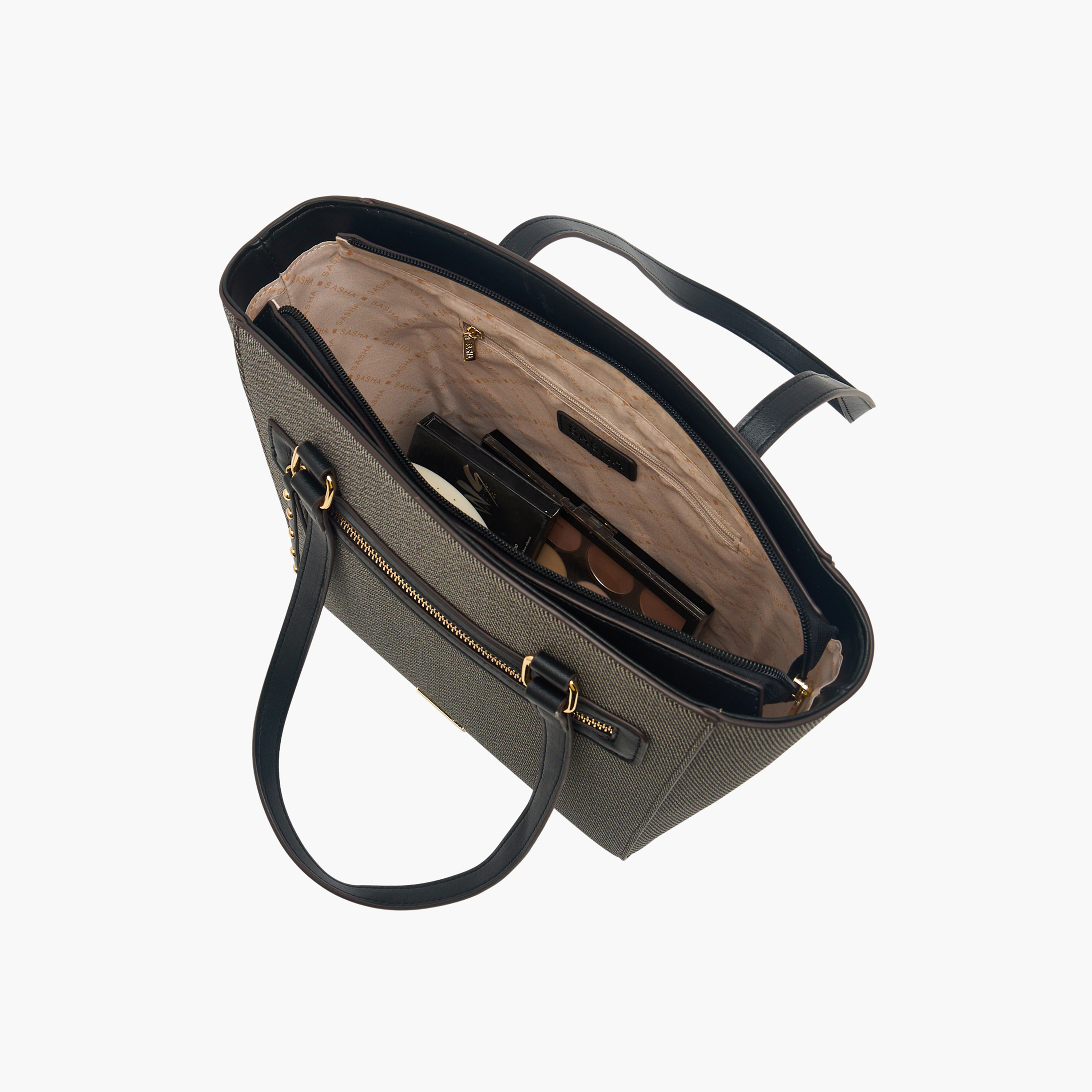 Sasha Textured Tote Bag with Zip Closure-women-bagsandwallets-handbags-image-7