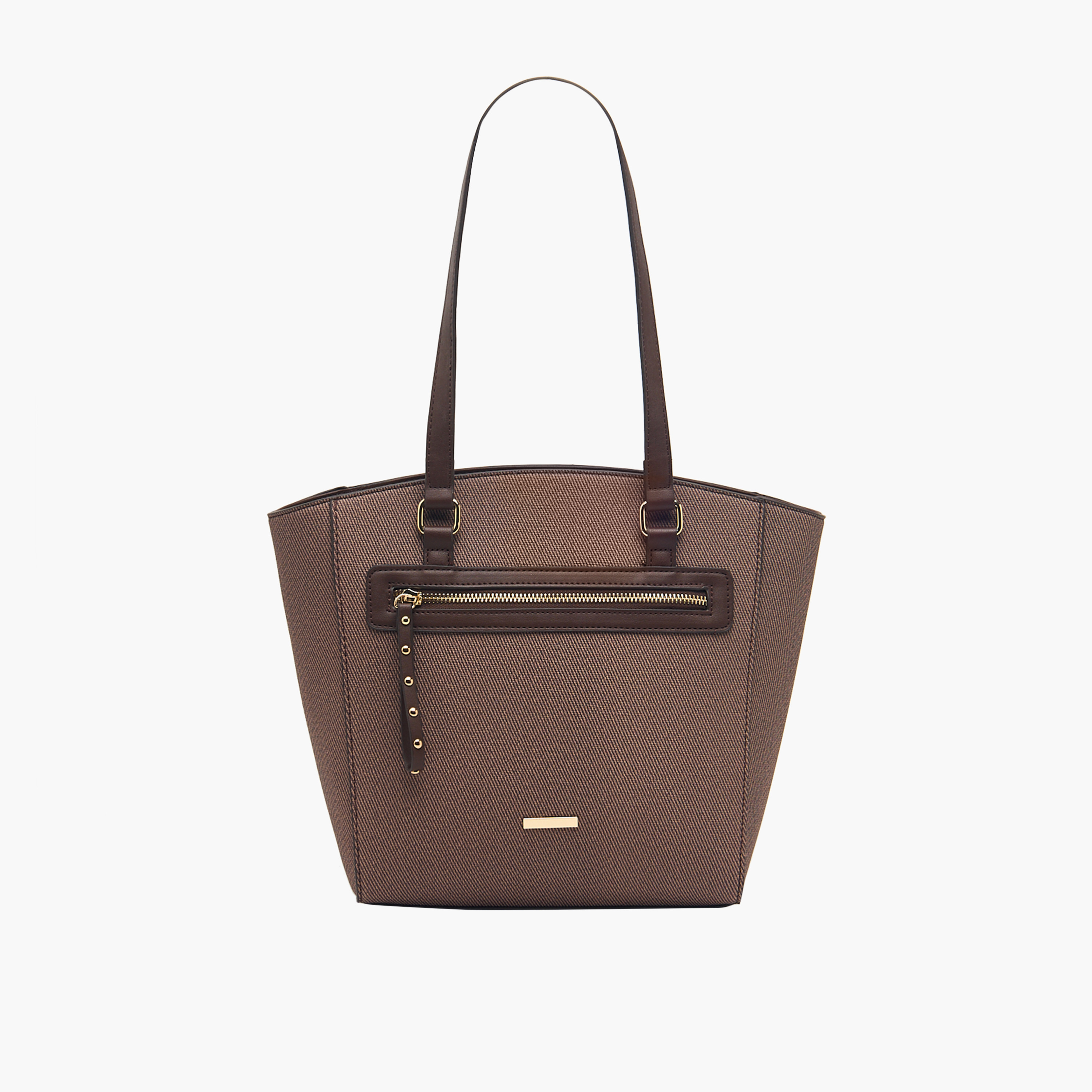 Sasha Textured Tote Bag with Zip Closure-women-bagsandwallets-handbags-image-1