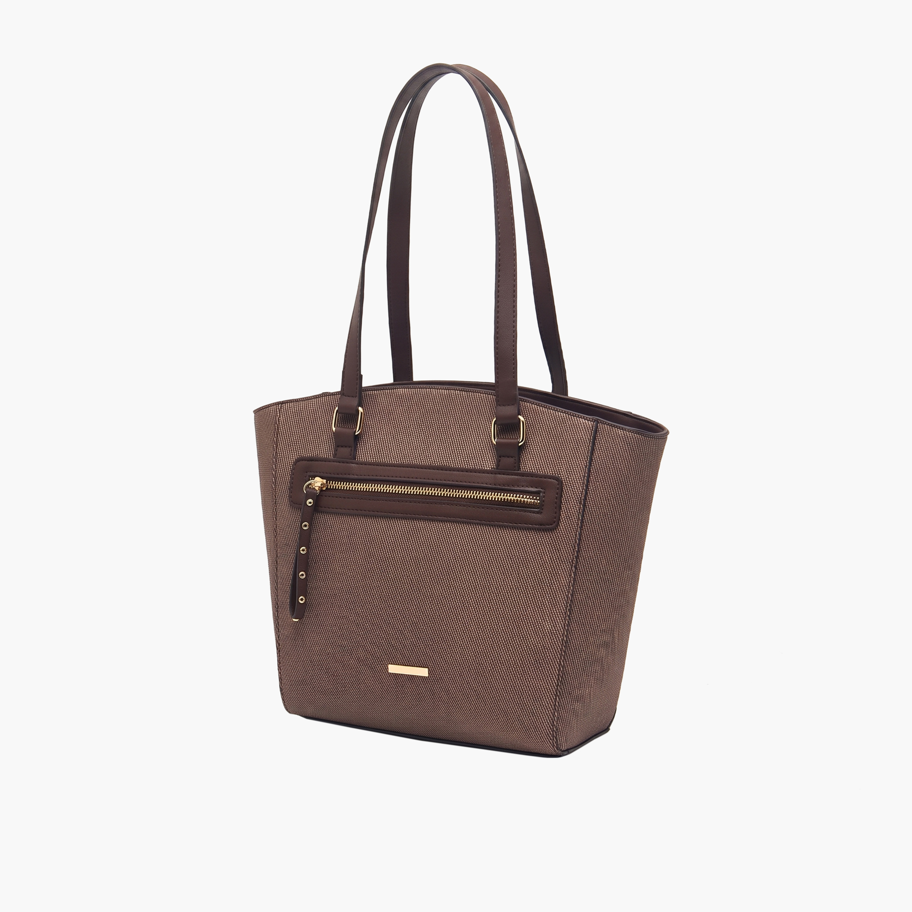 Sasha Textured Tote Bag with Zip Closure-women-bagsandwallets-handbags-image-2