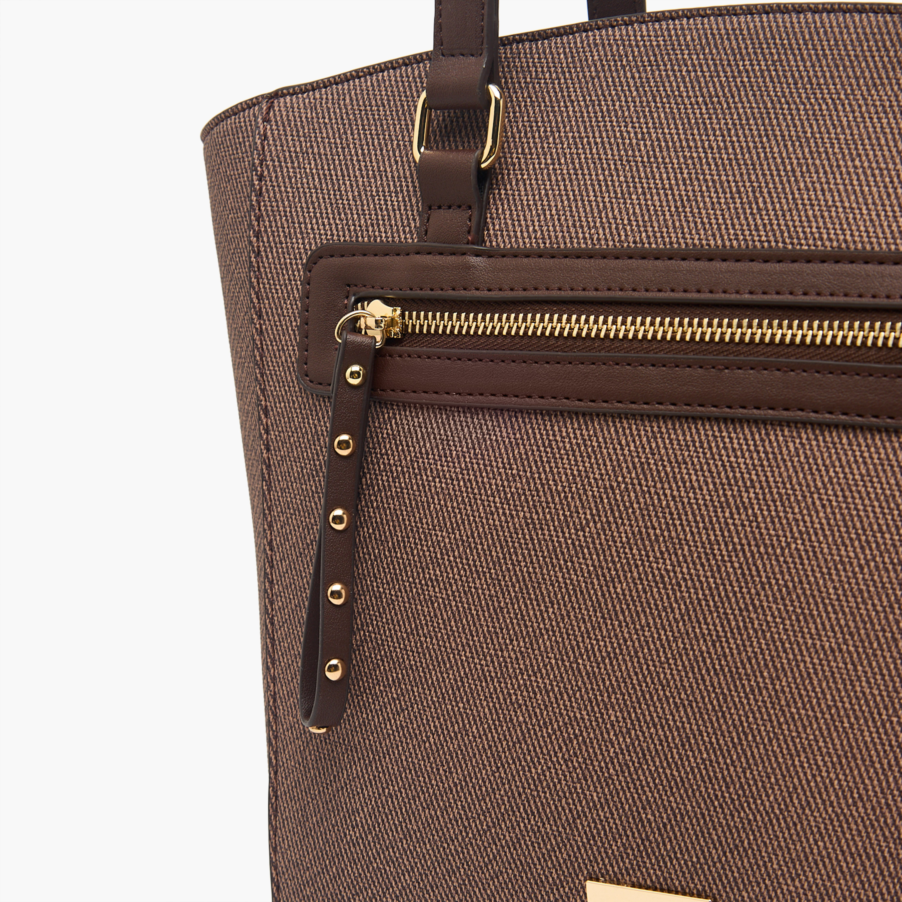 Sasha Textured Tote Bag with Zip Closure-women-bagsandwallets-handbags-image-3