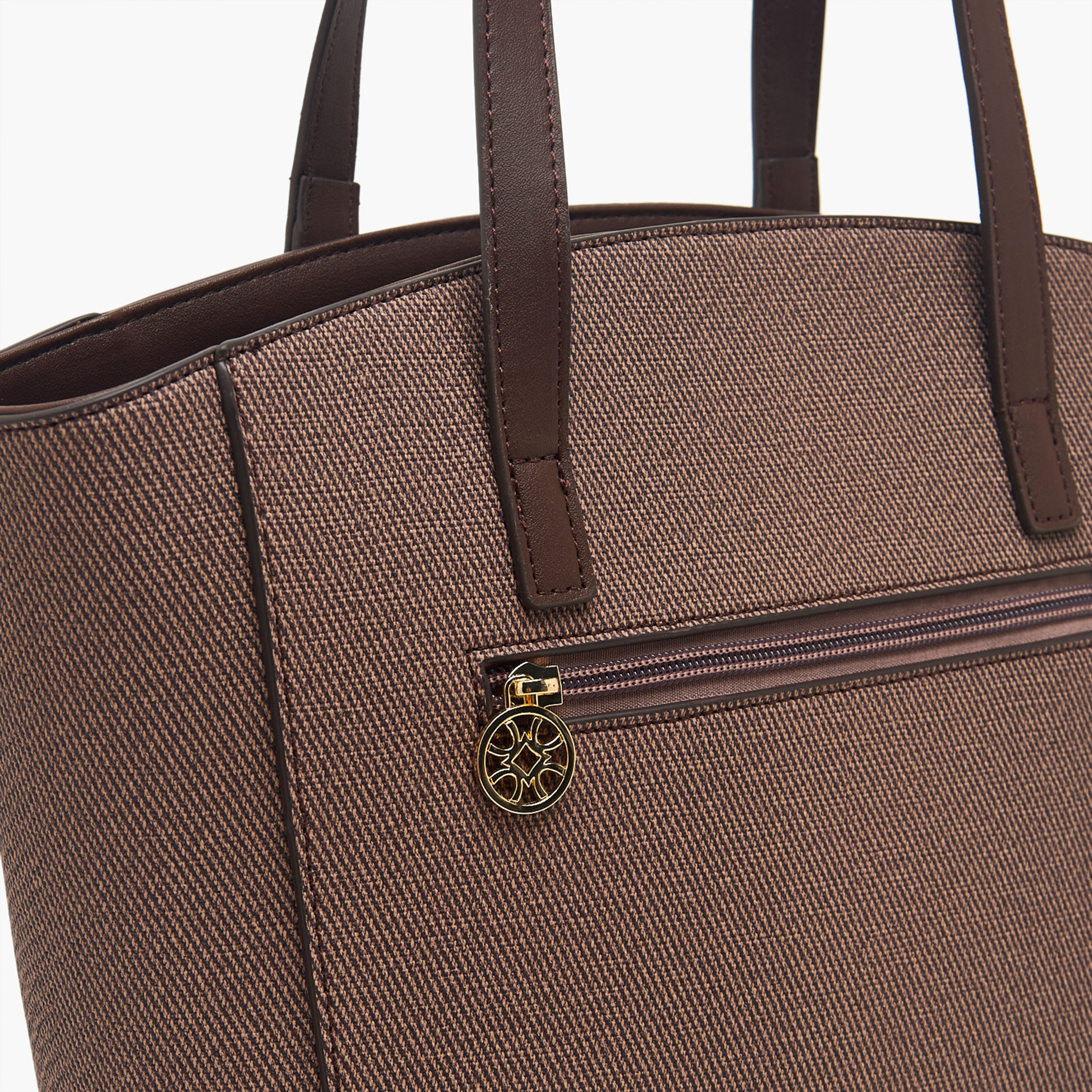 Sasha Textured Tote Bag with Zip Closure-women-bagsandwallets-handbags-image-5