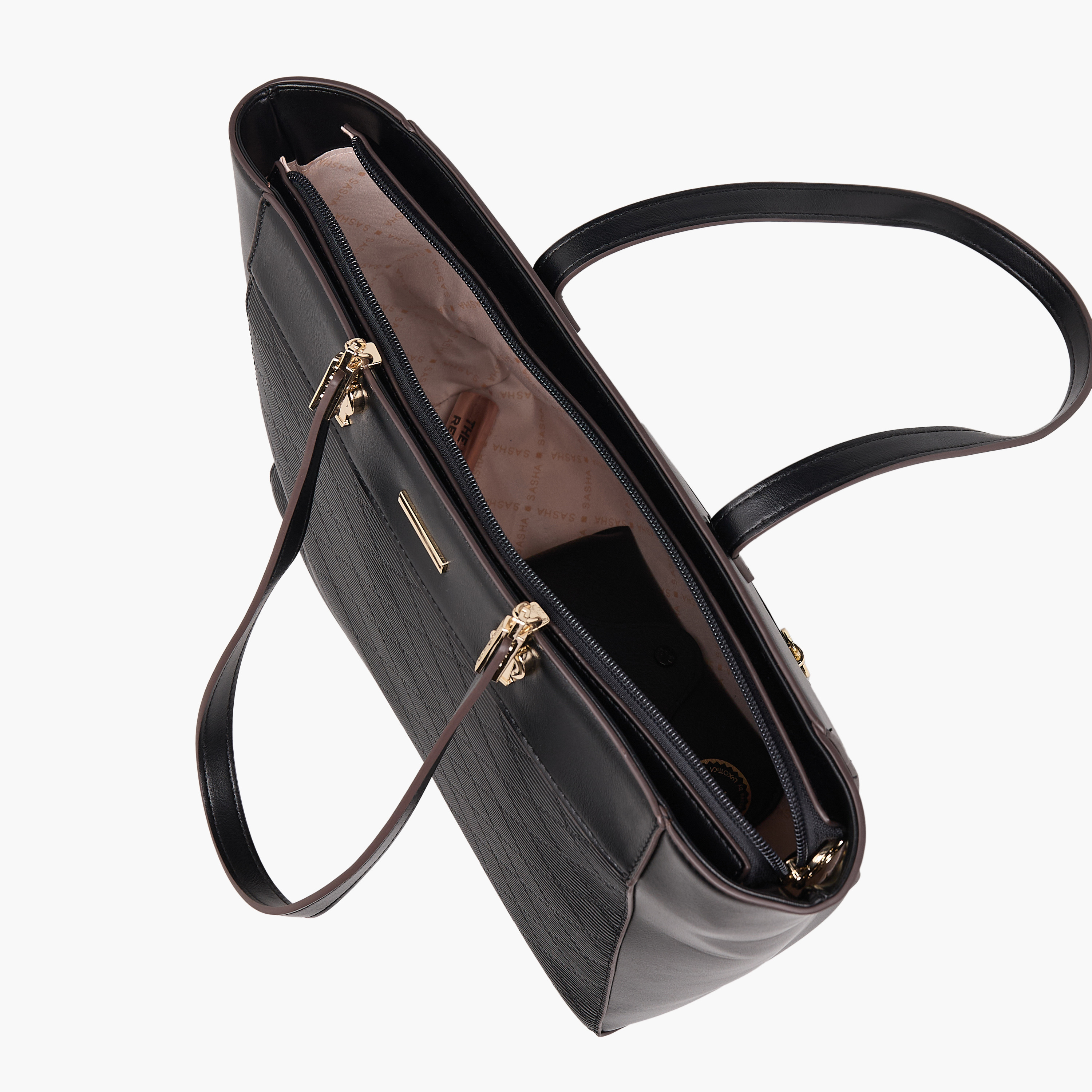 Sasha Textured Tote Bag with Zip Closure-women-bagsandwallets-handbags-image-7