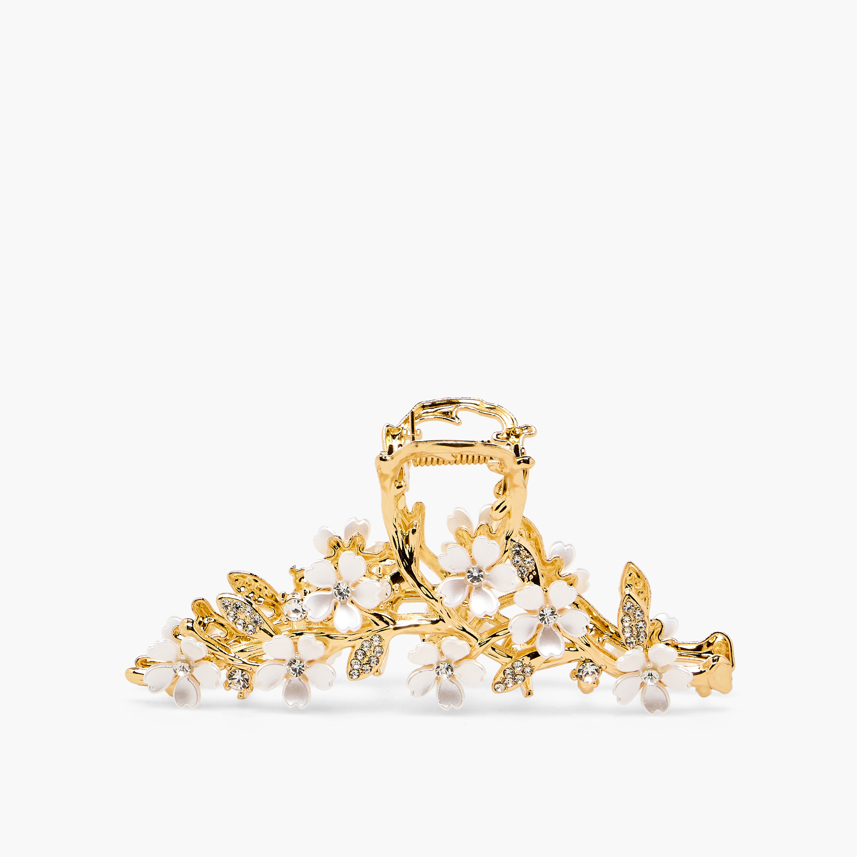 Stone Embellished Floral Hair Clamp with Glossy Finish-women-hairaccessories-clamps-image-1