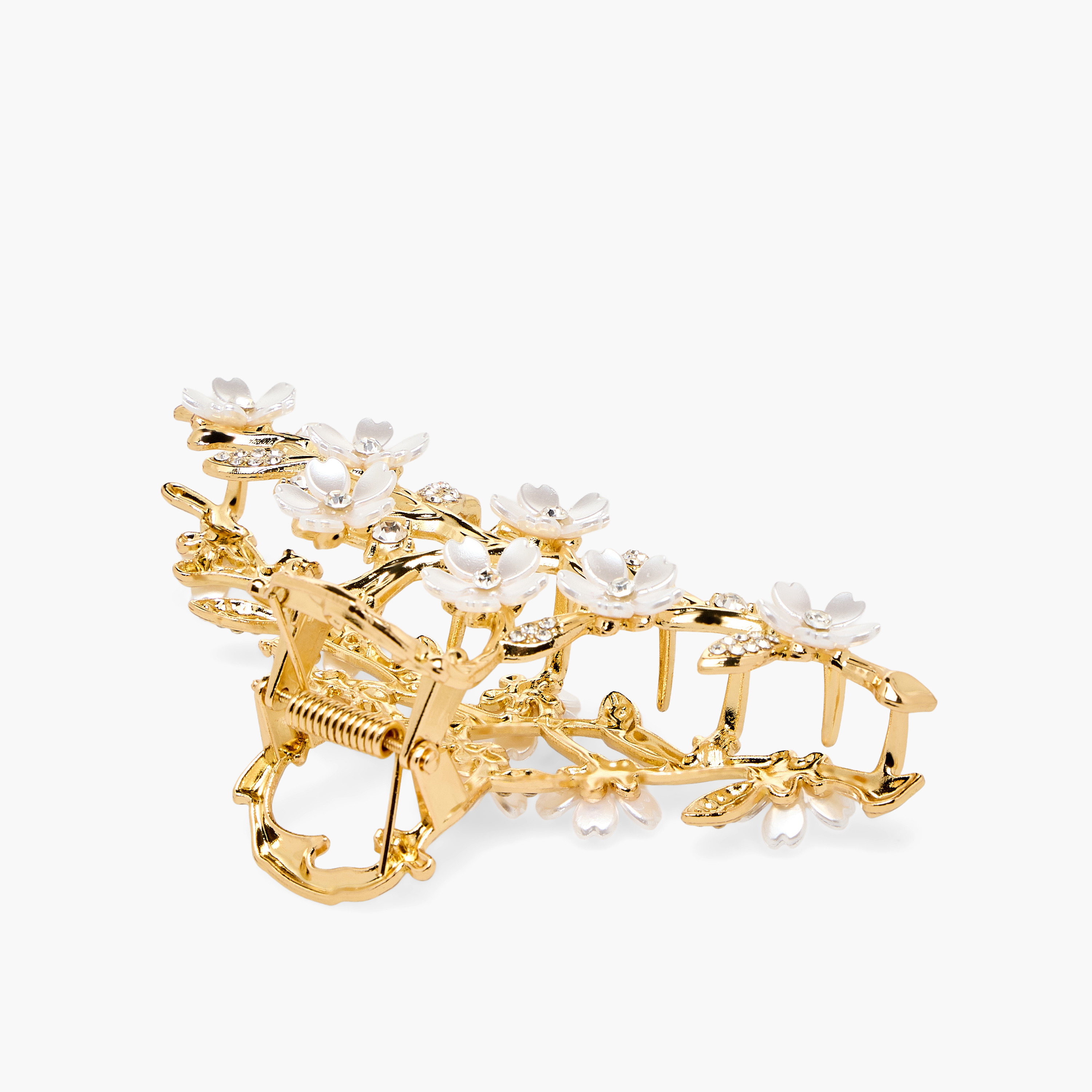 Stone Embellished Floral Hair Clamp with Glossy Finish-women-hairaccessories-clamps-image-2