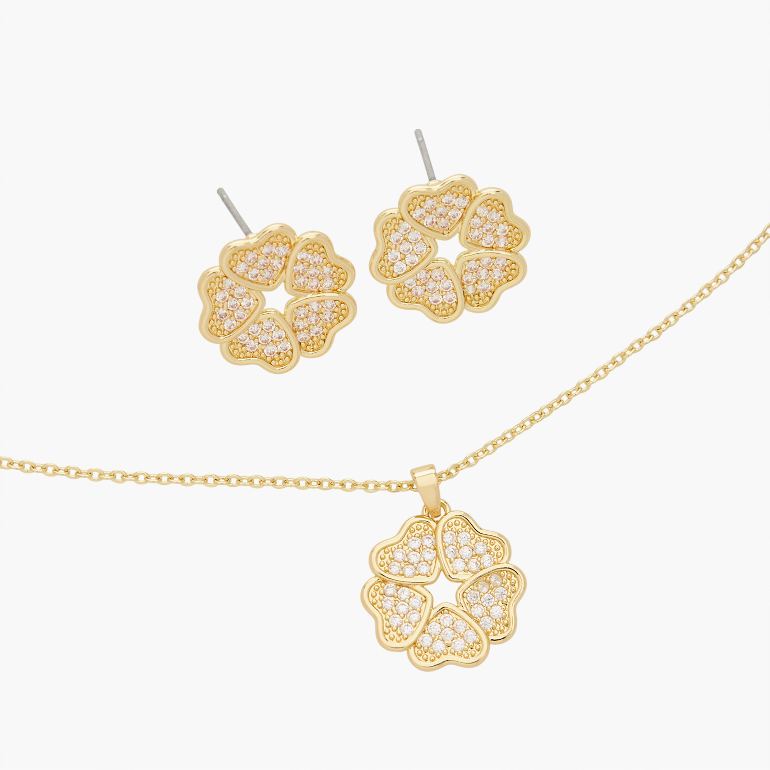 طقم عقد وحلقان بلون ذهبي مزين - قطعتين-girls-accessories-jewellery-image-1