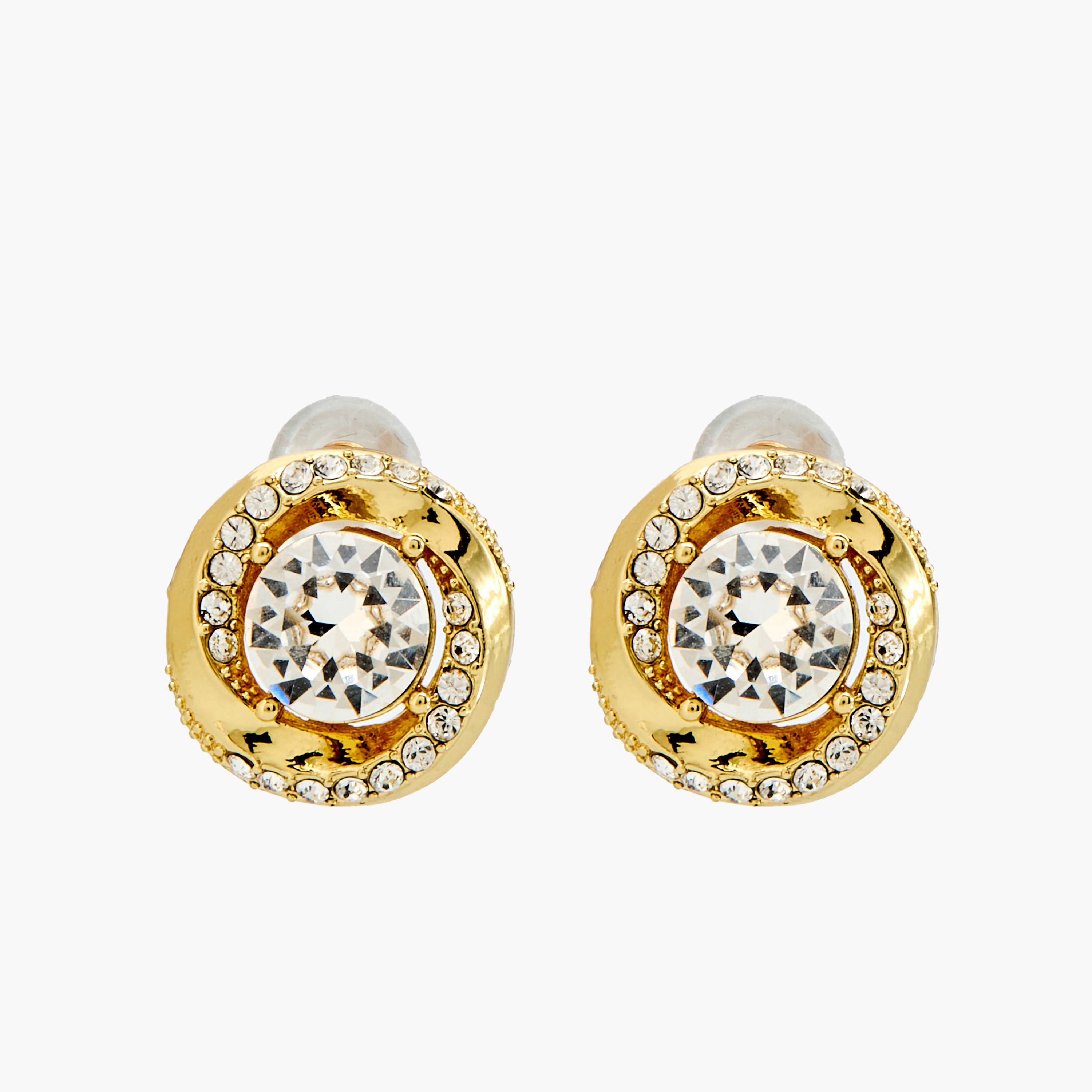 Gold Tone Embellished Stud Earrings with Pushback Closure-women-watchesandjewellery-jewellery-earrings-image-1