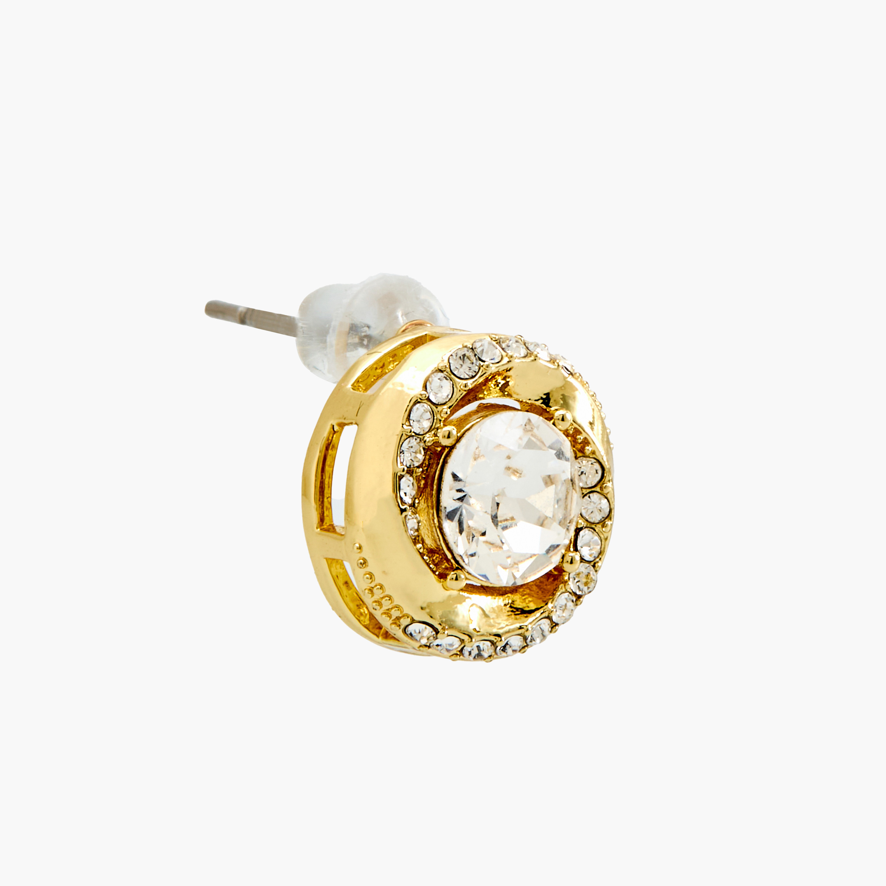 Gold Tone Embellished Stud Earrings with Pushback Closure-women-watchesandjewellery-jewellery-earrings-image-2