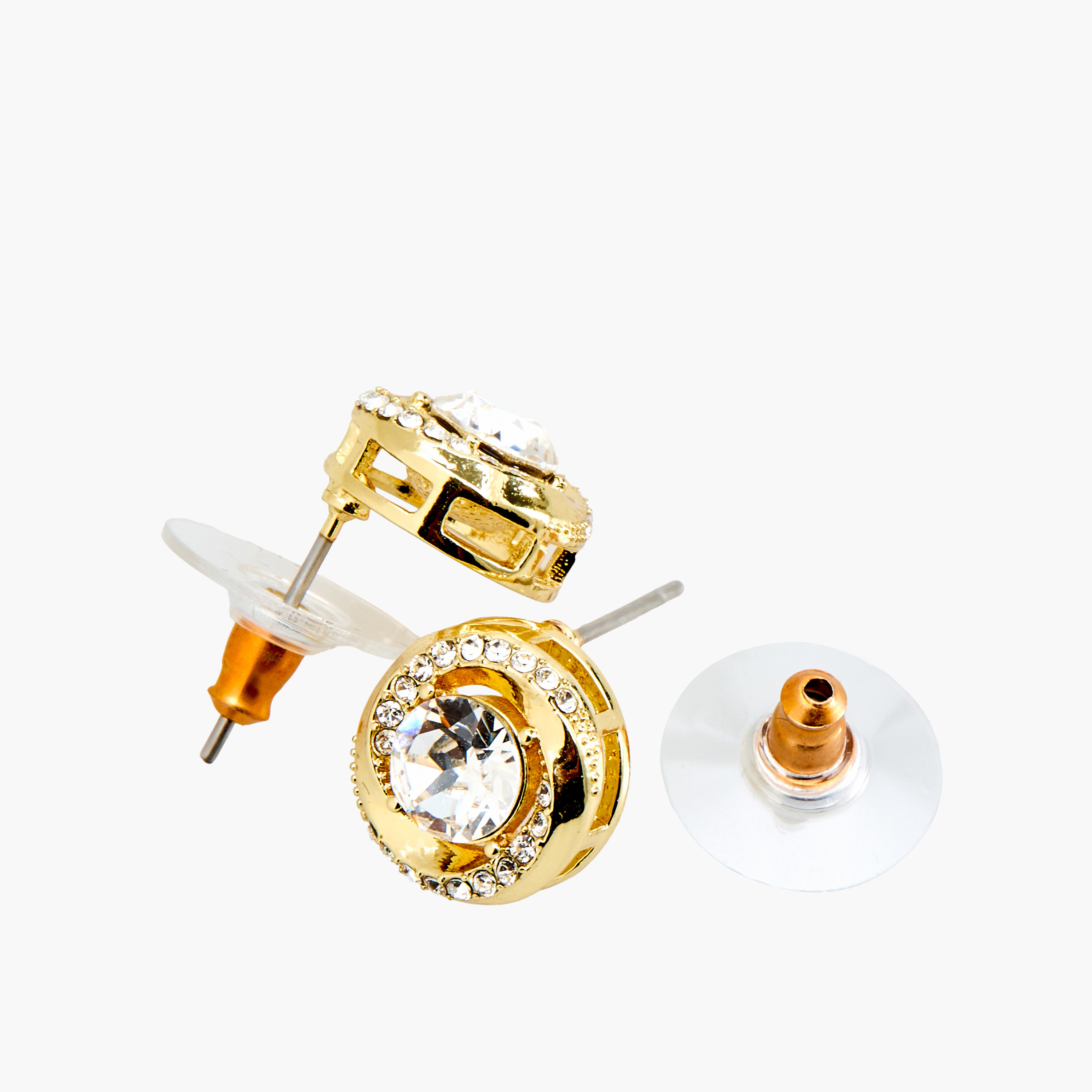 Gold Tone Embellished Stud Earrings with Pushback Closure-women-watchesandjewellery-jewellery-earrings-image-4