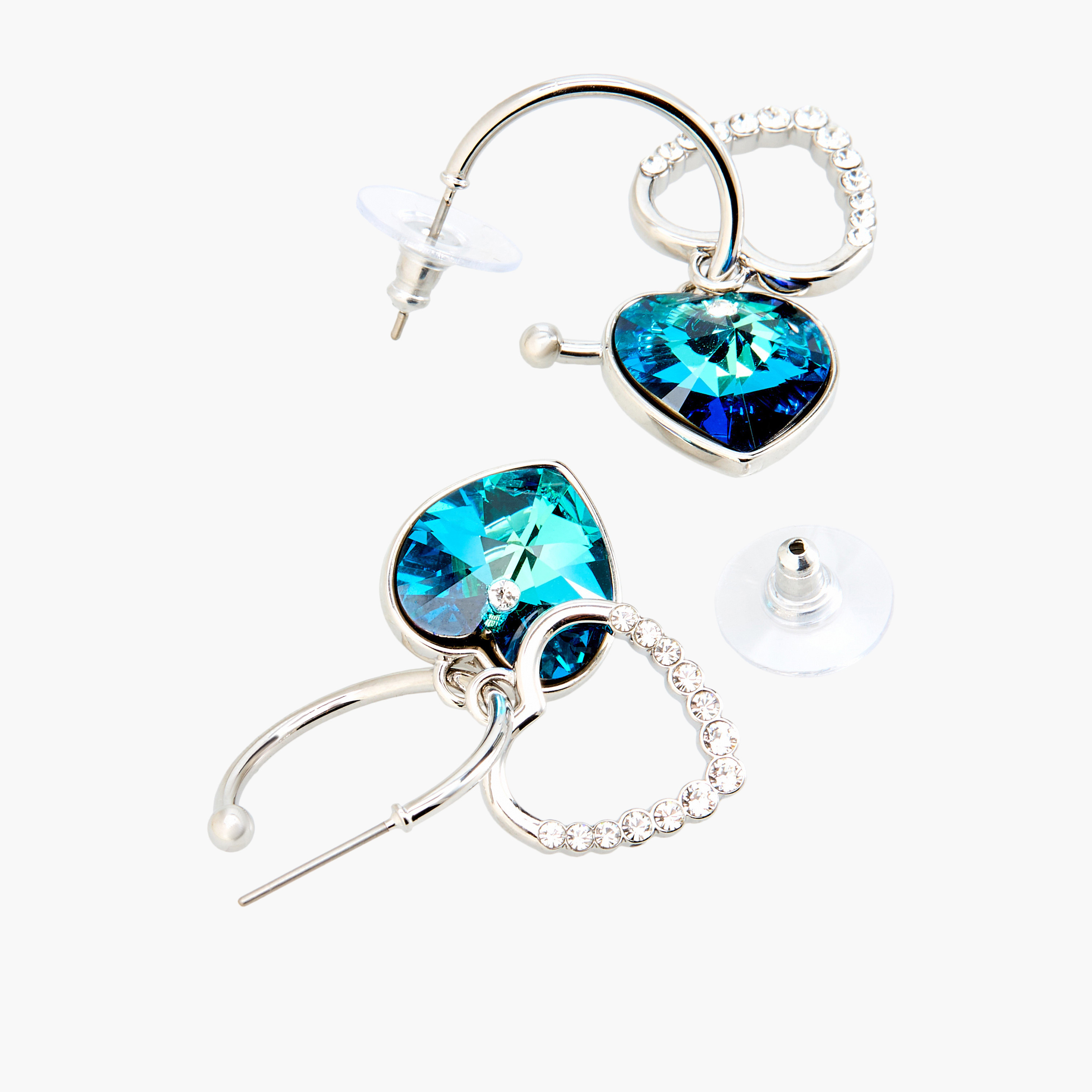 Embellished Heart Drop Hoop Earrings with Pushback Closure-women-watchesandjewellery-jewellery-earrings-image-4