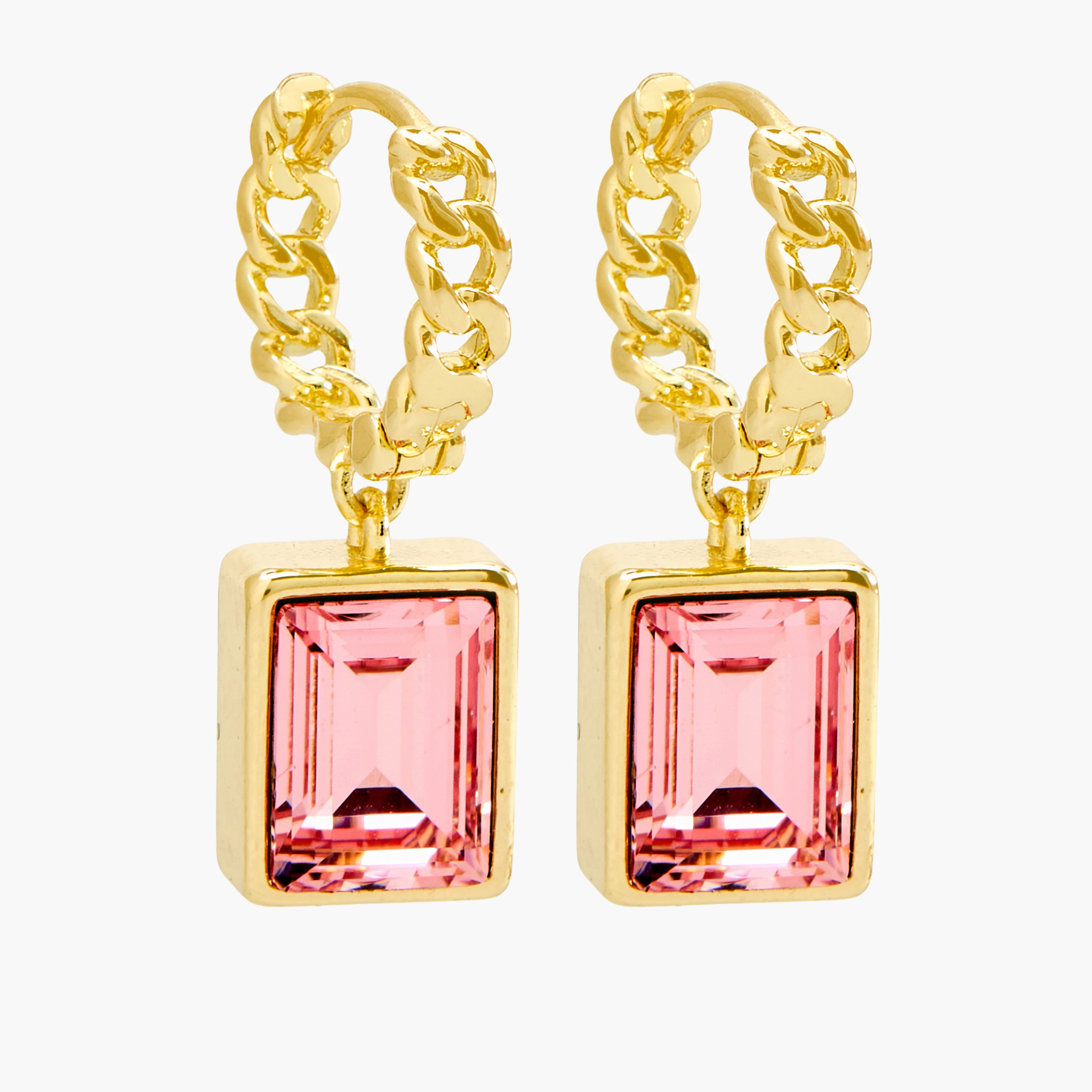 Gold Tone Chain Link Swarovski Drop Earrings-women-watchesandjewellery-jewellery-earrings-image-2