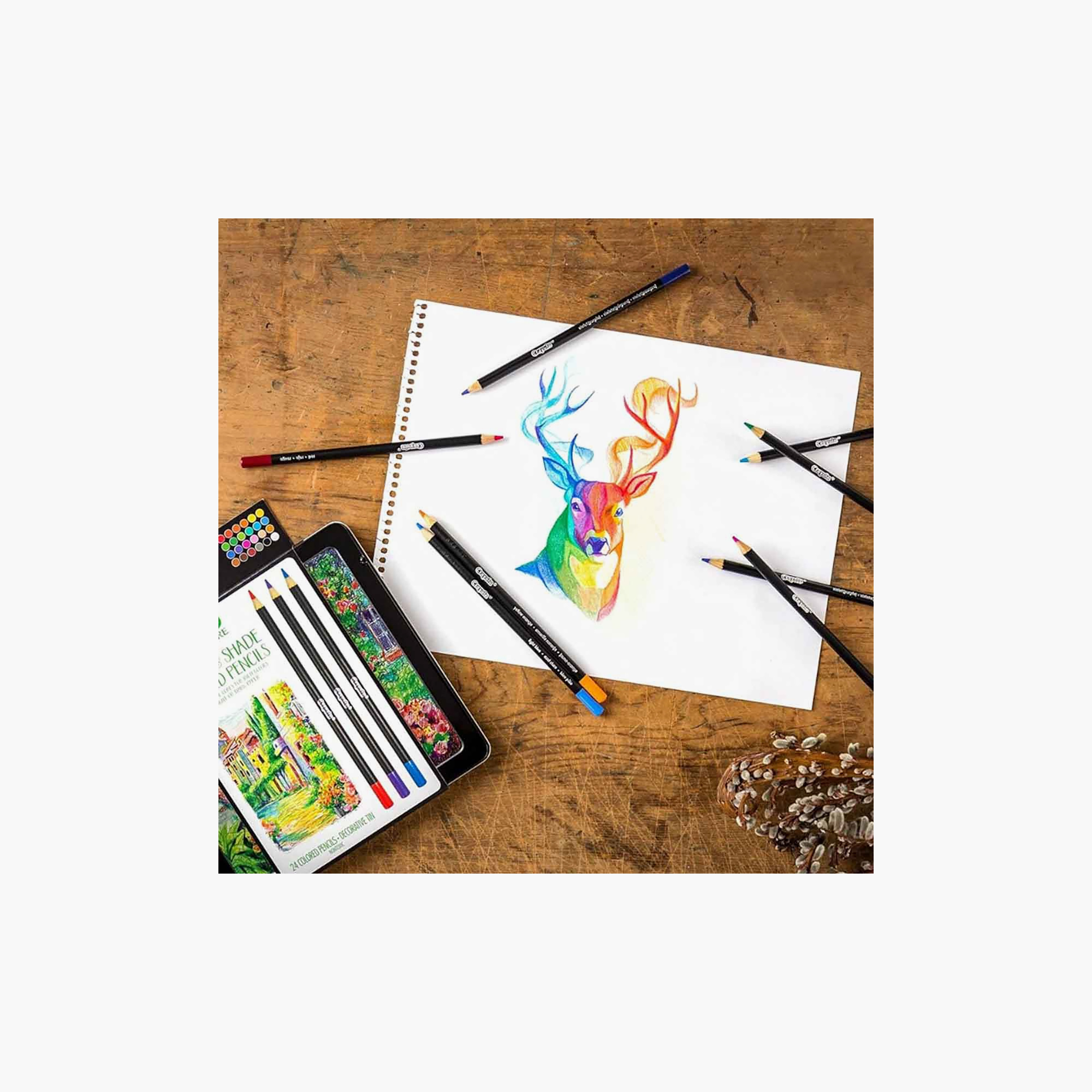 أقلام تلوين خشبية للتظليل والدمج مع علبة تخزين معدنية مزخرفة 24 قطعة من كرايولا-school-stationery-pensandpencils-image-2