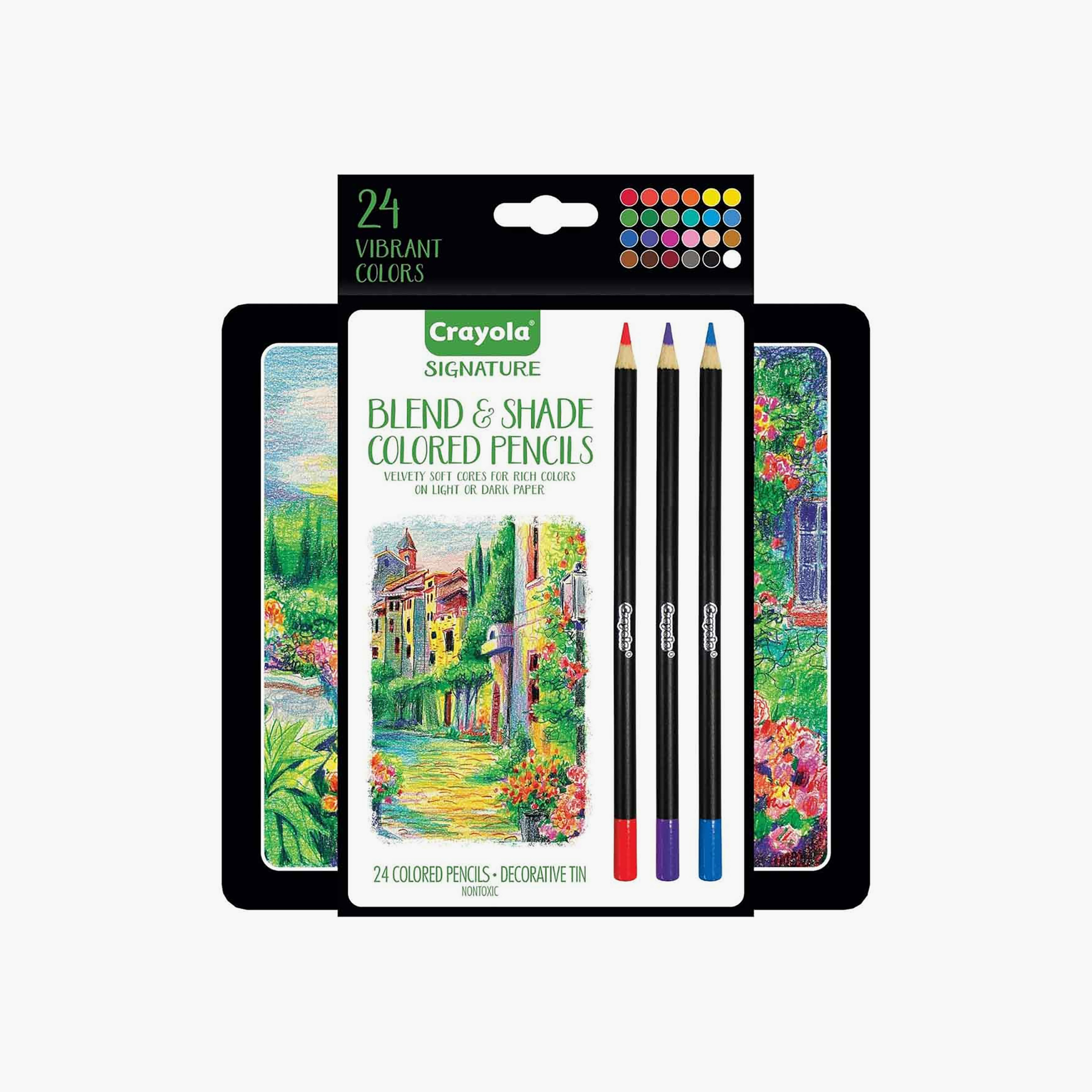أقلام تلوين خشبية للتظليل والدمج مع علبة تخزين معدنية مزخرفة 24 قطعة من كرايولا-school-stationery-pensandpencils-image-6