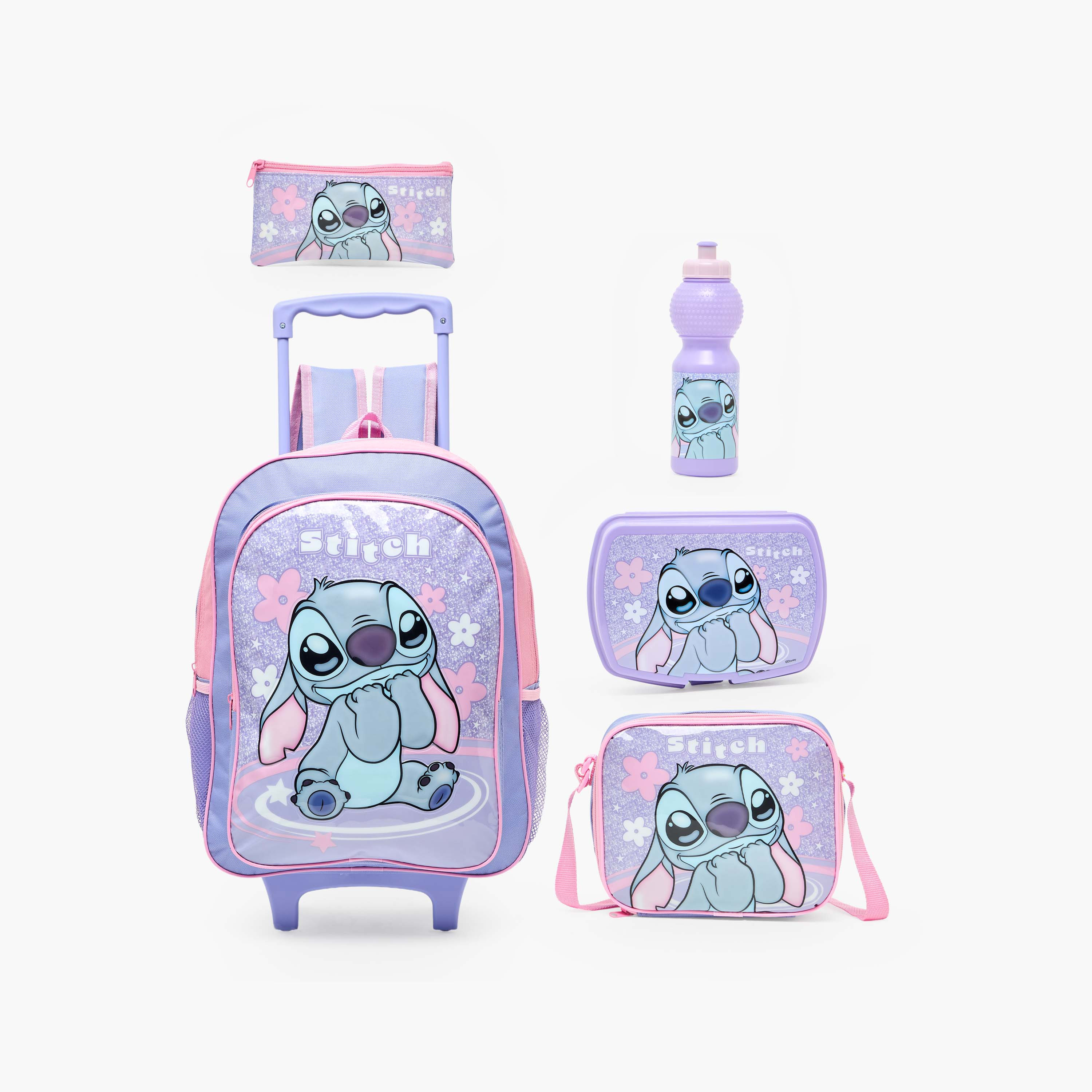 Disney Stitch Print 5-Piece School Trolley Bag Set for Kids 5-8 Years with Lunch Bag - 16 inches-school-bagsandbackpacks-trolleybags-image-2