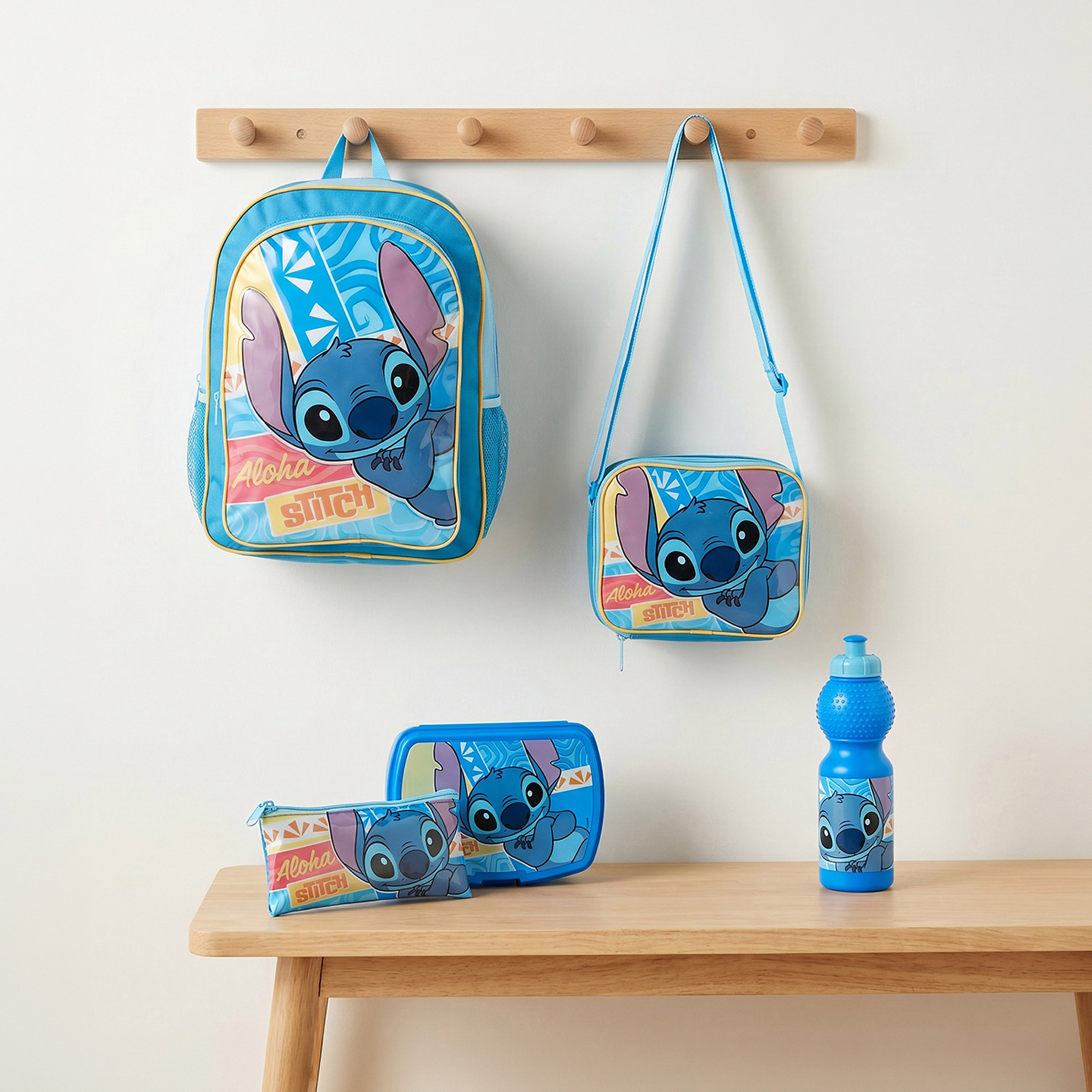 Disney Stitch Print Backpack 5-Piece School Bag Set for Kids 5-8 Years with Pencil Pouch-school-bagsandbackpacks-backpacks-image-1