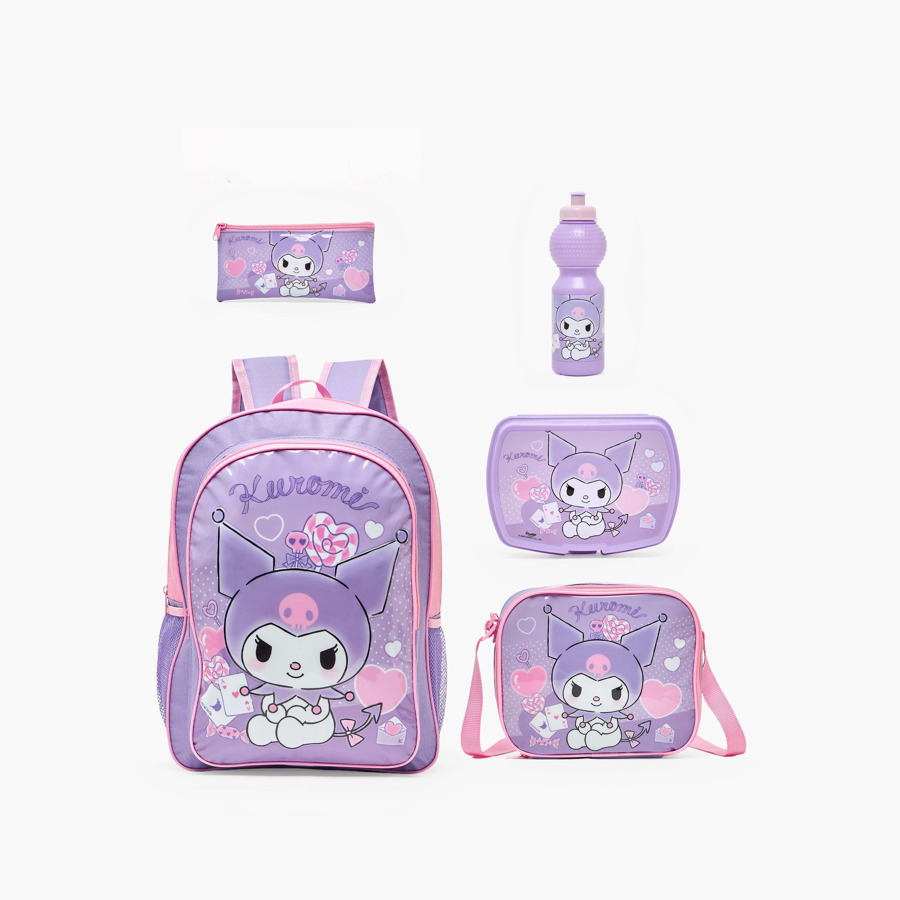 Sanrio Kuromi Print Backpack 5-Piece School Bag Set for Girls 5-8 Years with Pencil Pouch-school-bagsandbackpacks-backpacks-image-1