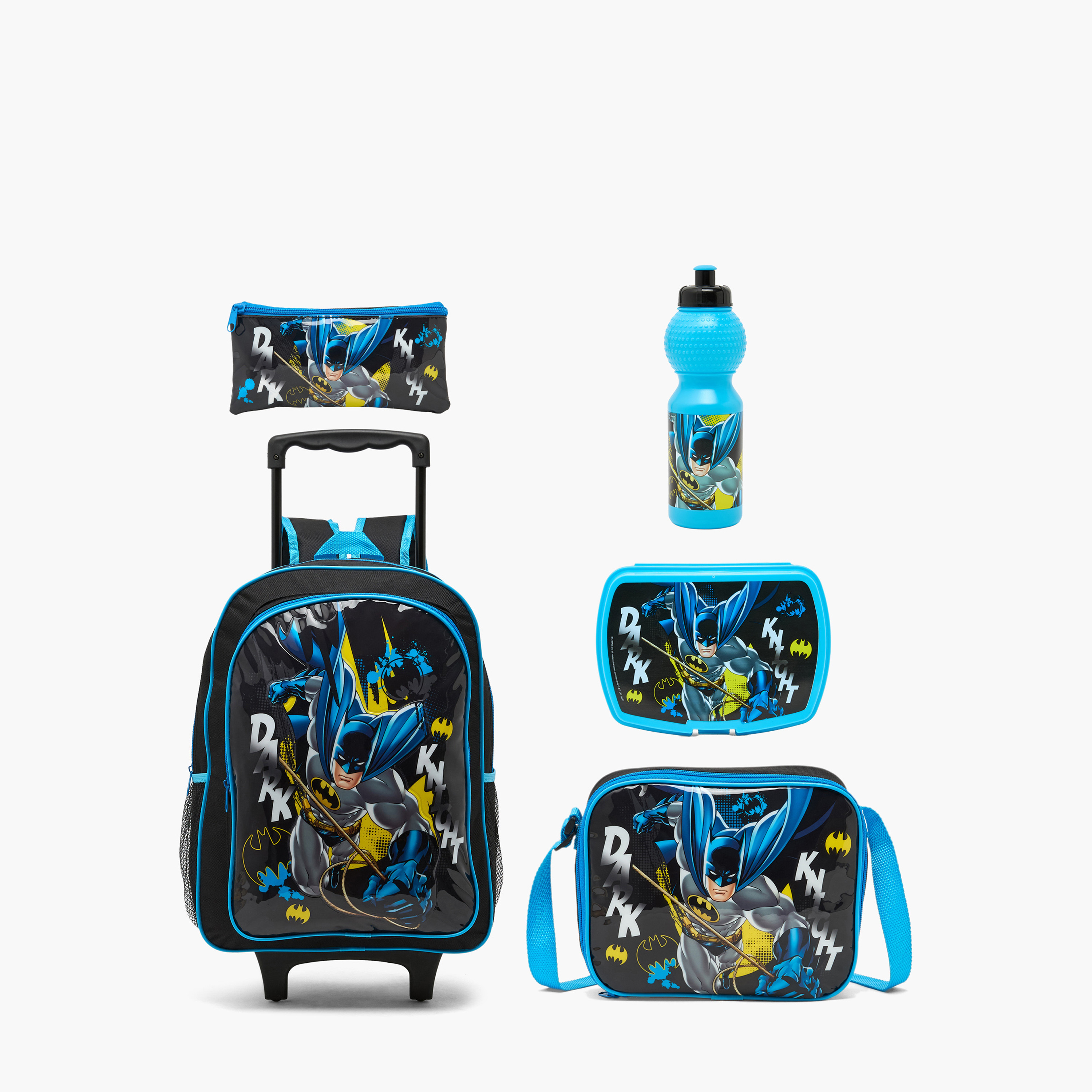 Batman Print 5-Piece School Trolley Bag Set for Boys 5-8 Years with Lunch Bag - 16 inches-school-bagsandbackpacks-trolleybags-image-2