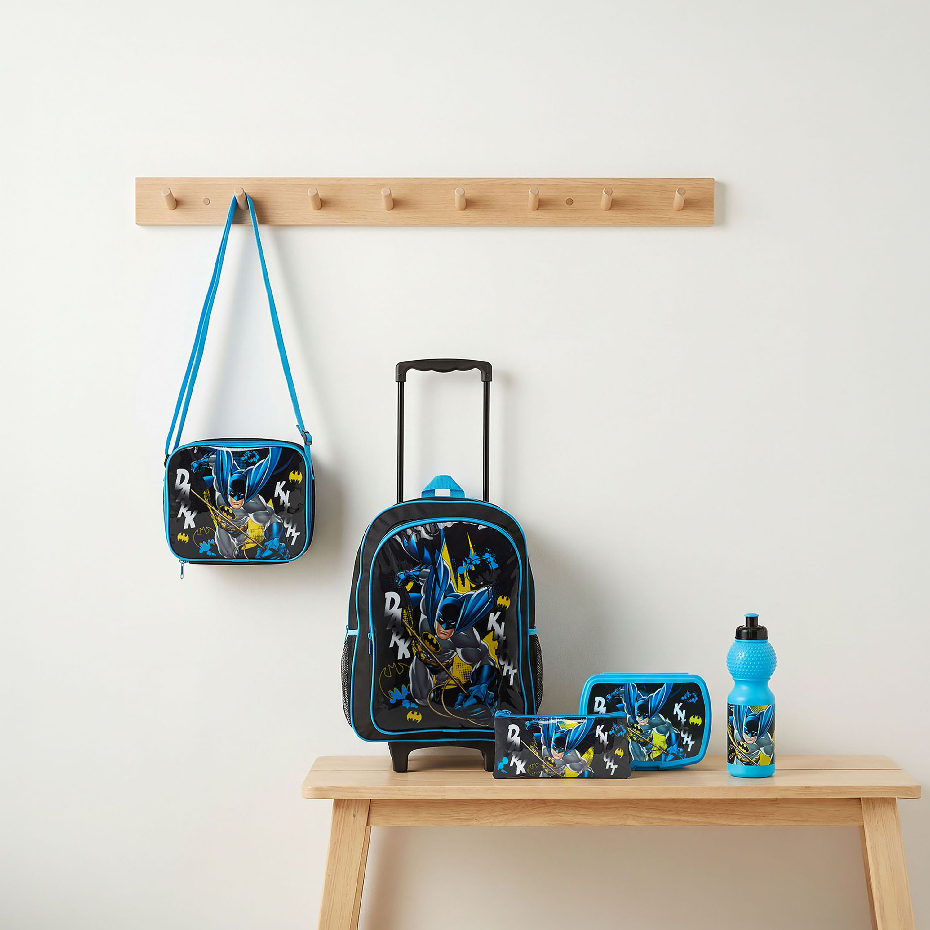Batman Print 5-Piece School Trolley Bag Set for Boys 5-8 Years with Lunch Bag - 16 inches-school-bagsandbackpacks-trolleybags-image-1