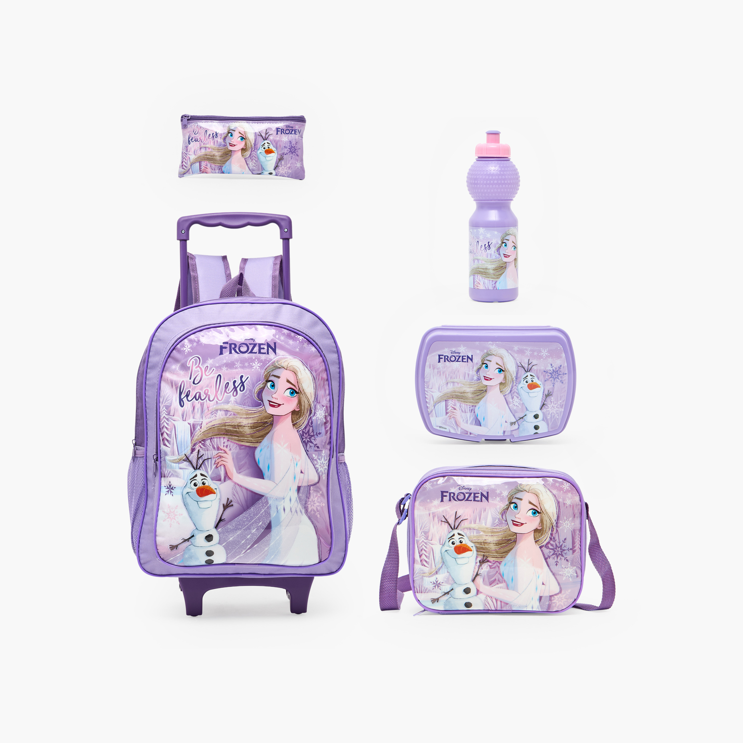 Disney Frozen Print 5-Piece School Trolley Bag Set for Girls 5-8 Years with Lunch Bag - 16 inches-school-bagsandbackpacks-trolleybags-image-2