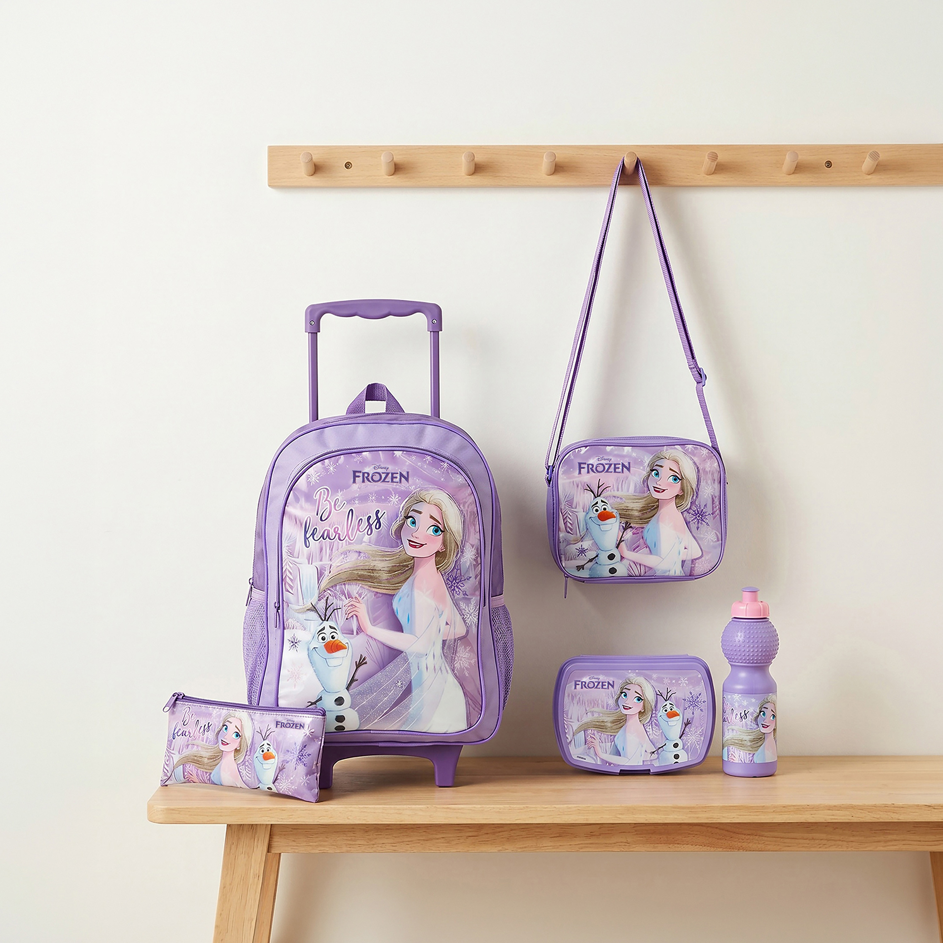 Disney Frozen Print 5-Piece School Trolley Bag Set for Girls 5-8 Years with Lunch Bag - 16 inches-school-bagsandbackpacks-trolleybags-image-1