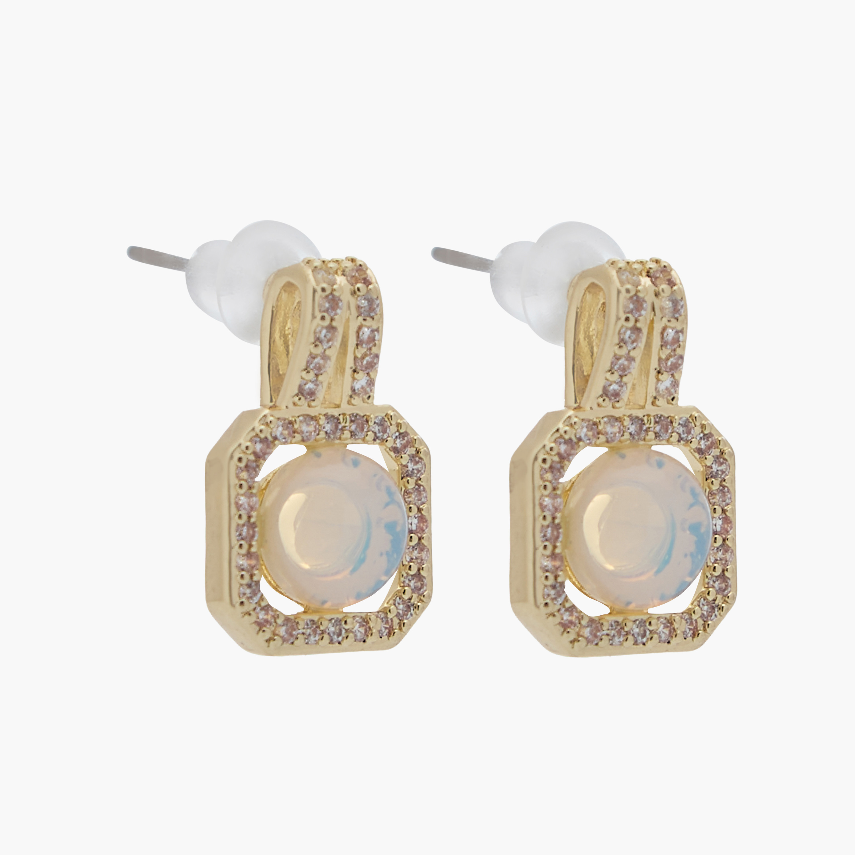 حلق مزين بلون ذهبي ومكبس إغلاق خلفي-women-watchesandjewellery-jewellery-earrings-image-2