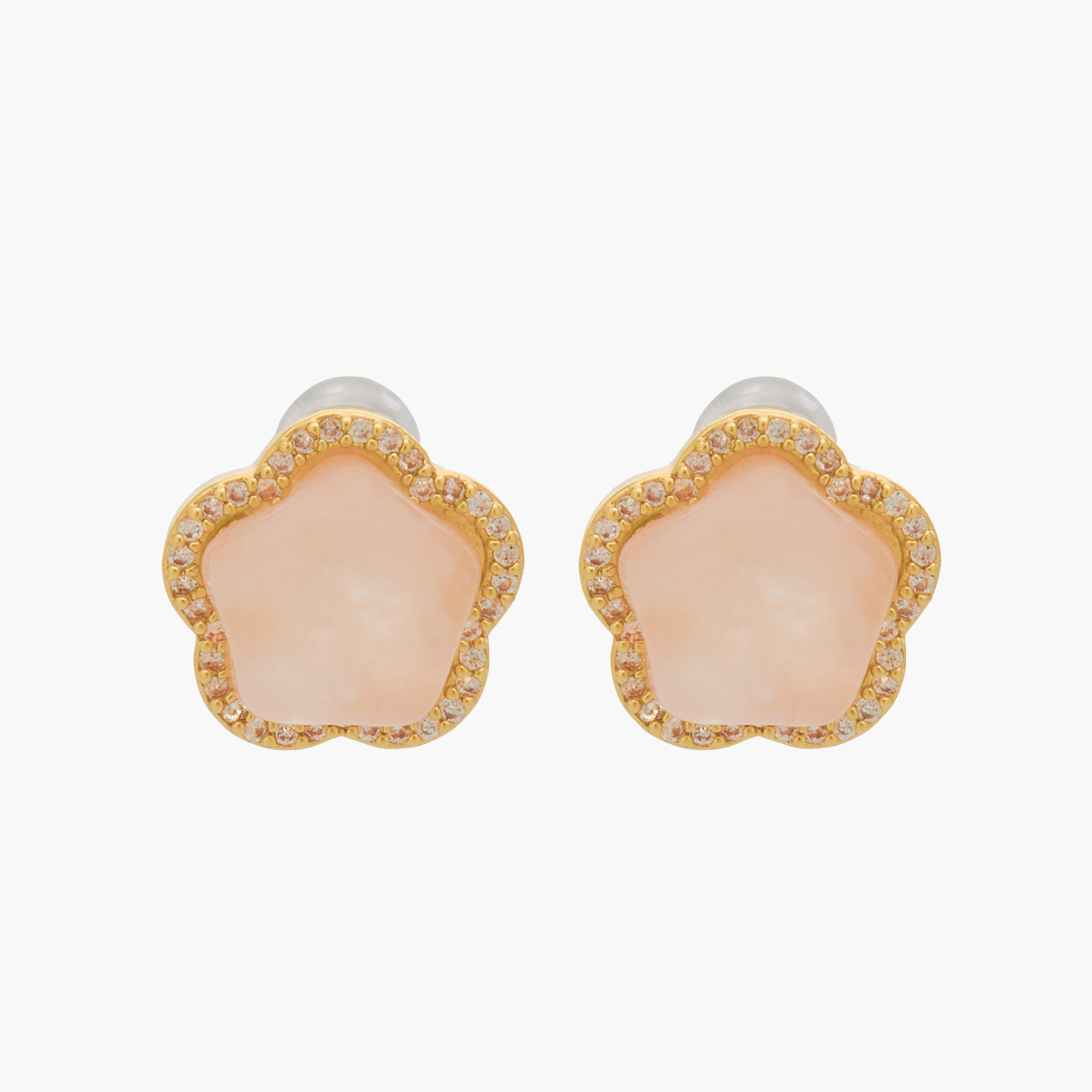 حلقان بلون ذهبي بتصميم زهري مزين بتفاصيل لامعة ومكبس إغلاق خلفي-women-watchesandjewellery-jewellery-earrings-image-1