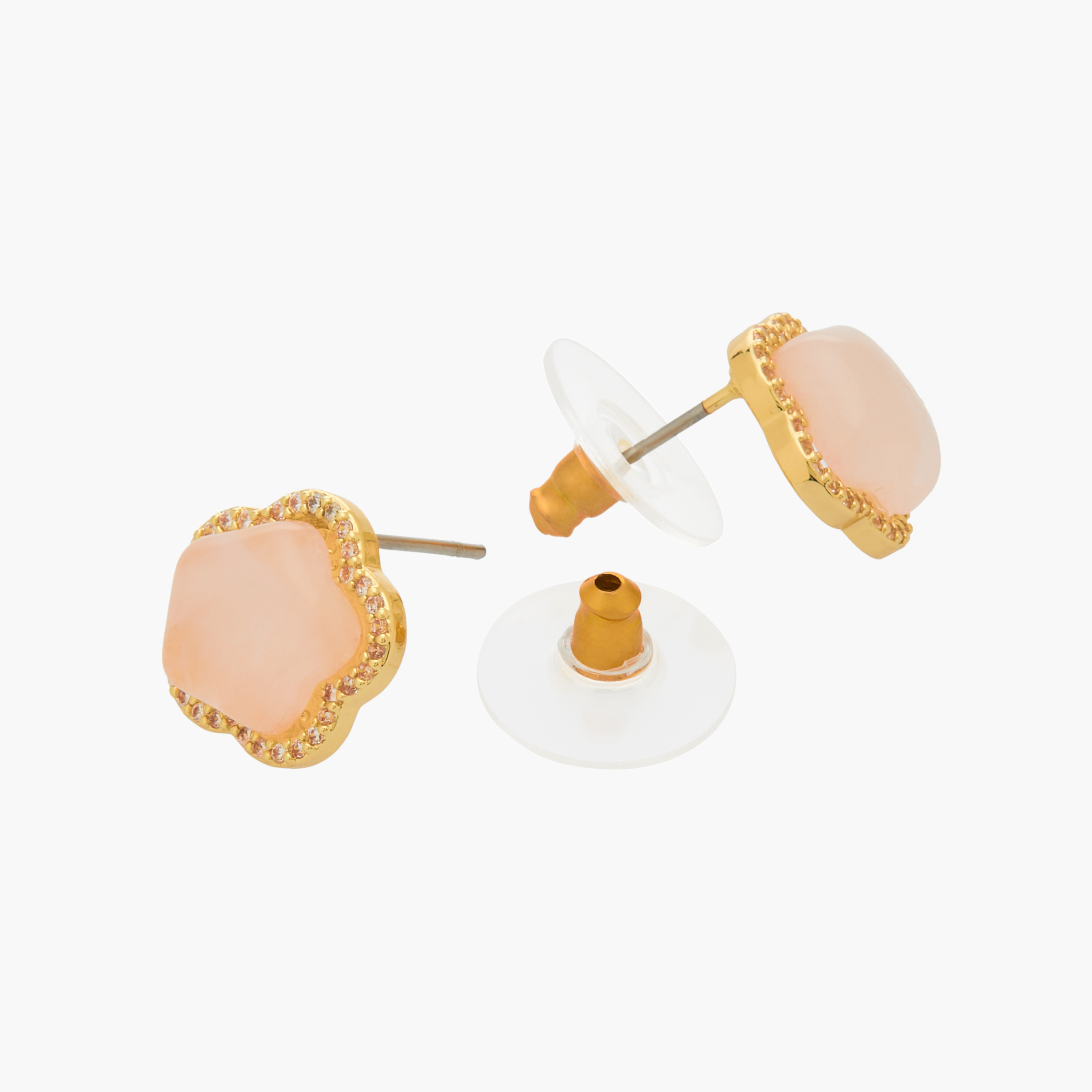 حلقان بلون ذهبي بتصميم زهري مزين بتفاصيل لامعة ومكبس إغلاق خلفي-women-watchesandjewellery-jewellery-earrings-image-4